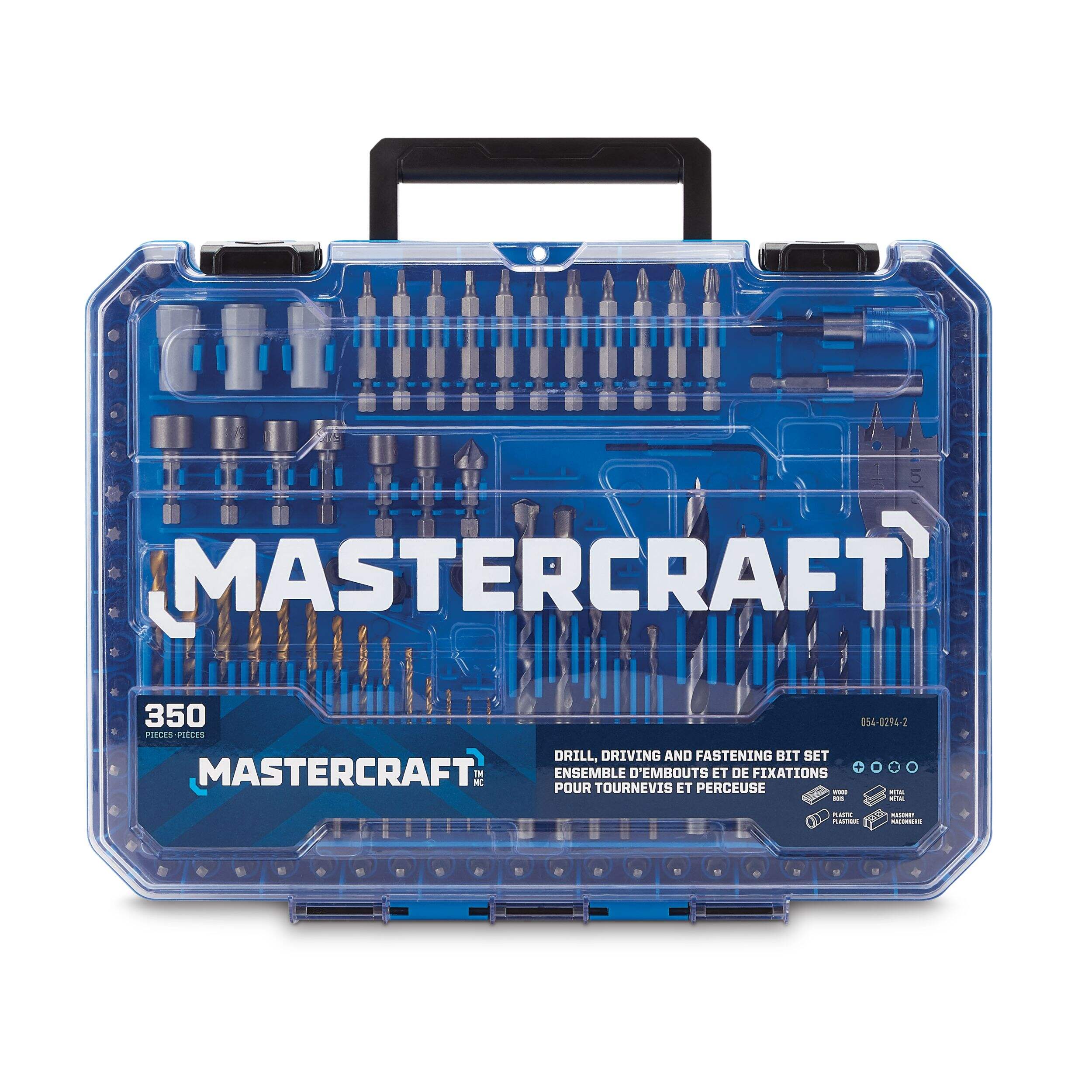 Mastercraft Titanium Drill, Drive & Fastening Bit Set for Wood, Metal, Plastic, Masonry, 350-pc Front_Flat