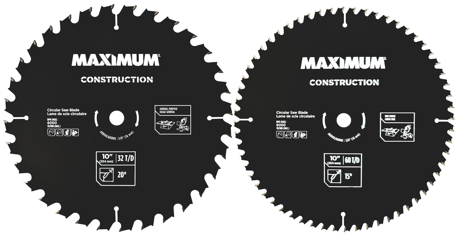 MAXIMUM 10 in Construction Circular Saw Blades For Wood 2 pk Canadian Tire