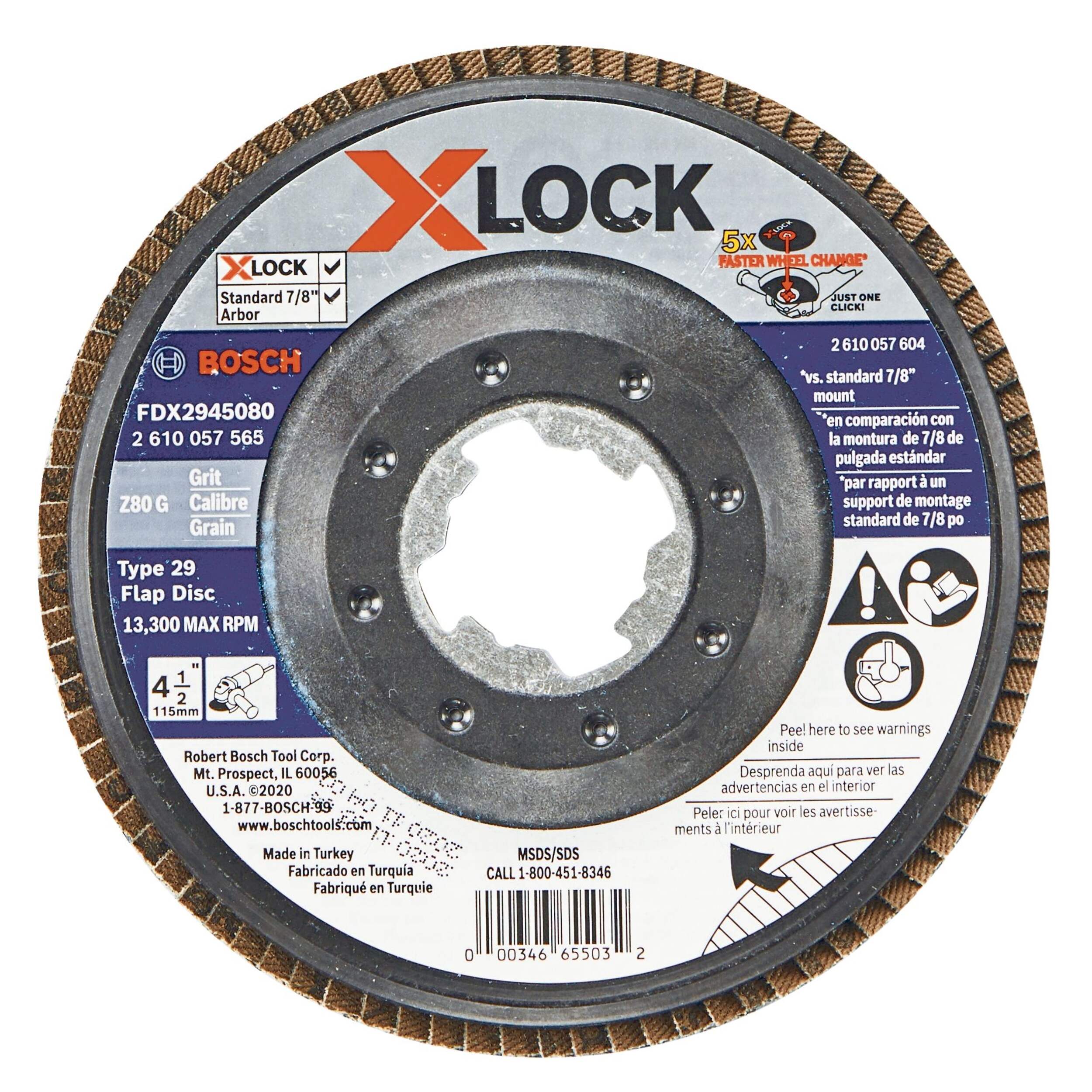Disque à lamelle Bosch X-Lock pour meuleuse de petit angle, T29, grain 4-1/2 po, grain 80 Front_Flat