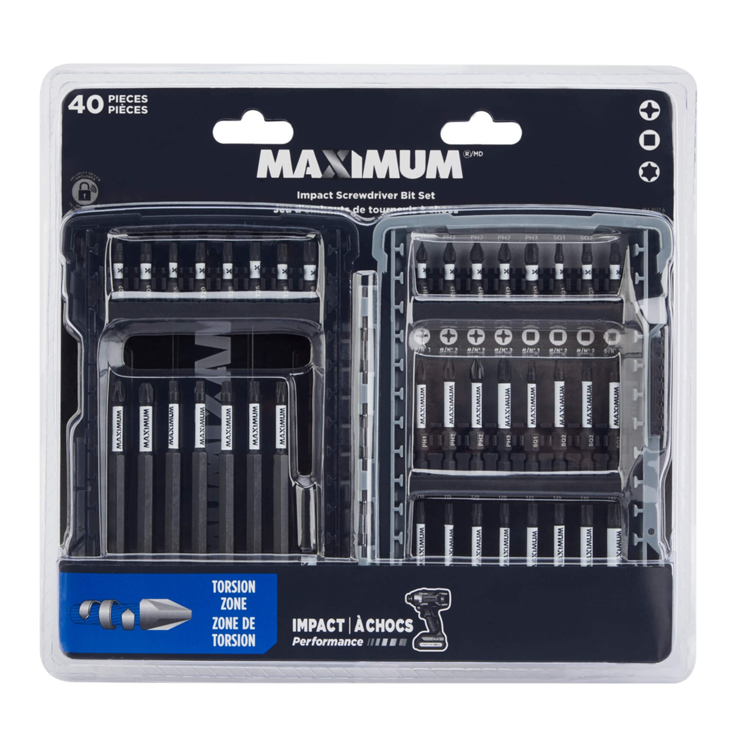MAXIMUM Impact Ready Carbide Assorted Screwdriver Bit Set, 40-pc Front_Flat