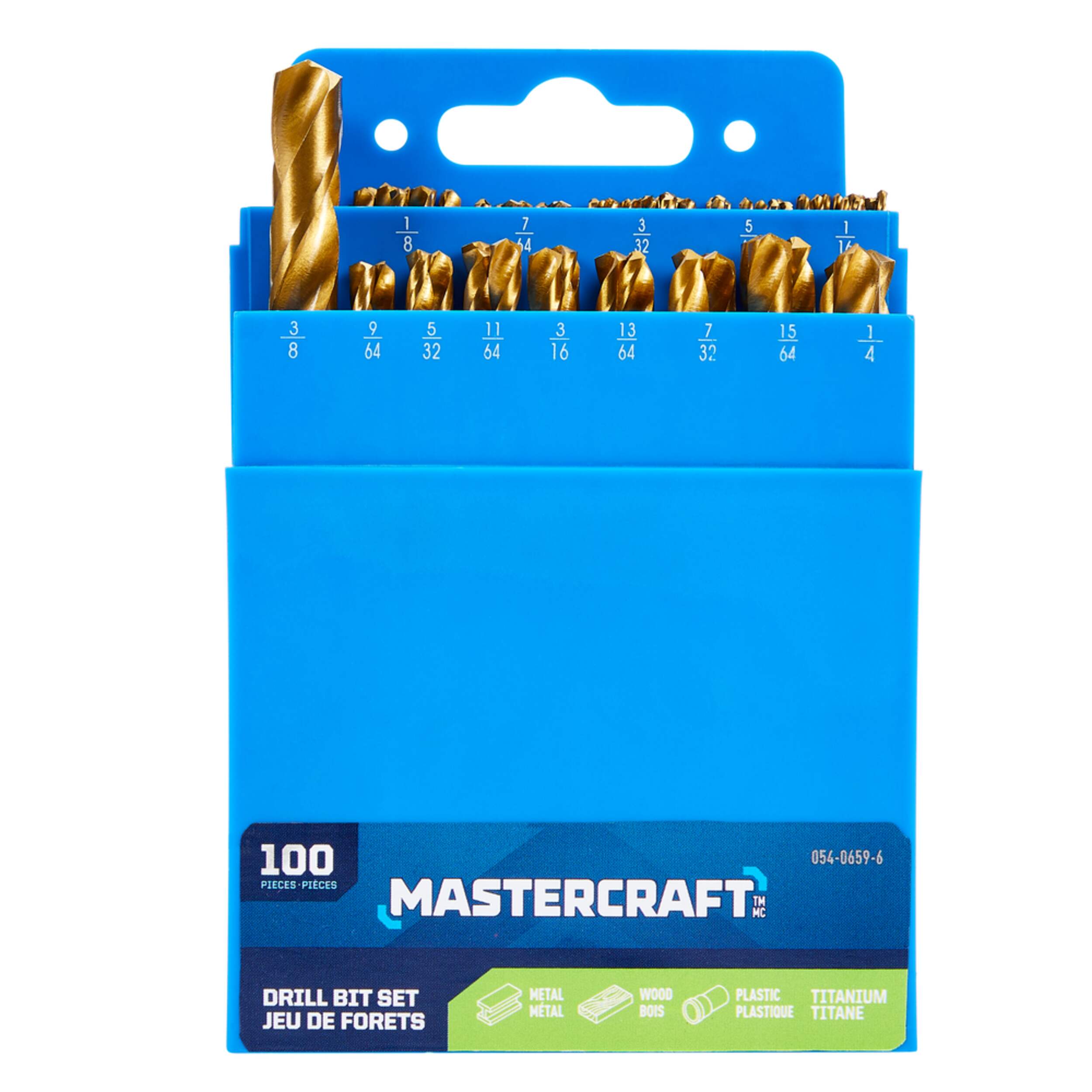 Jeu de forets au titane Mastercraft pour bois, métal, plastique, paq. 100 Front_Flat
