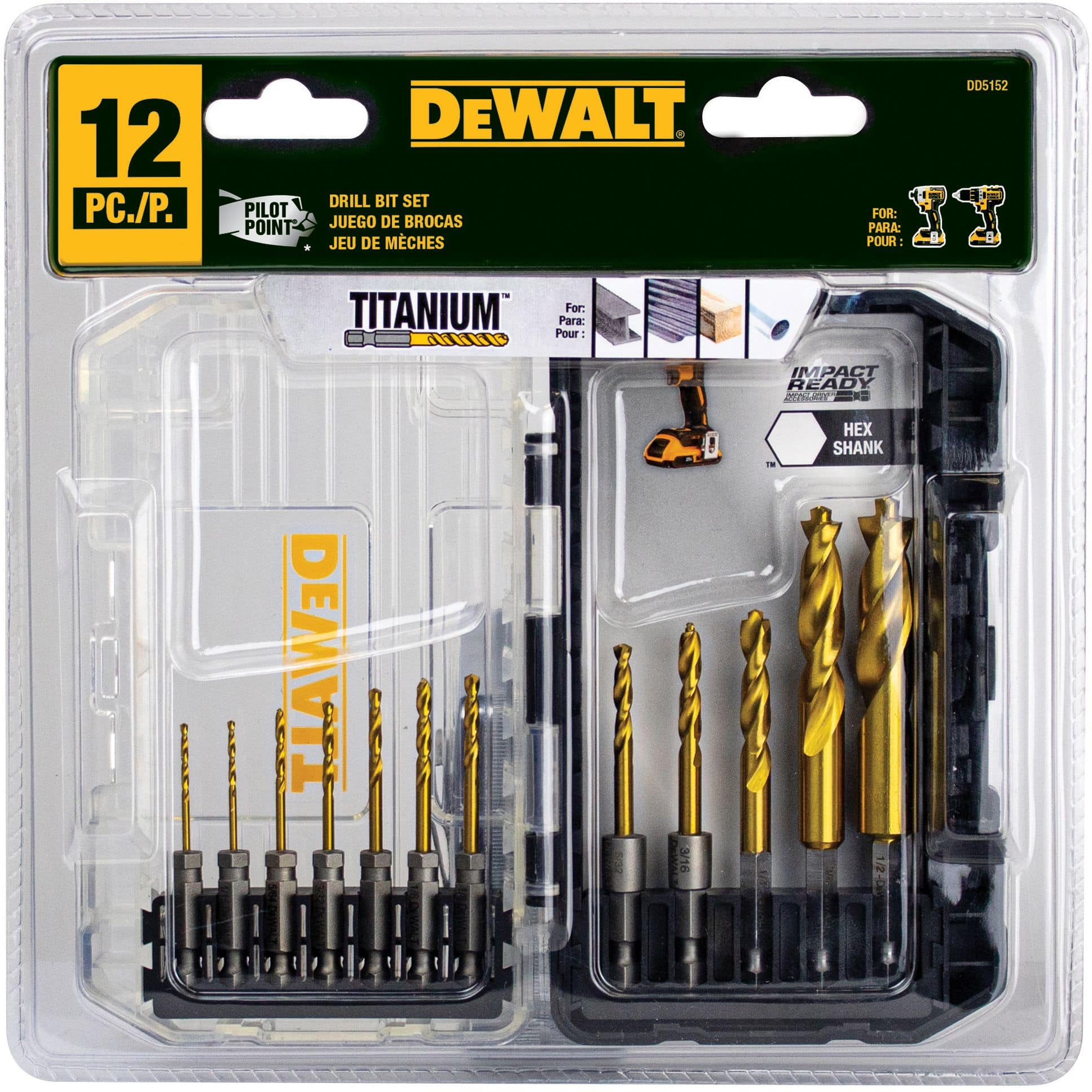 DEWALT DD5152 Impact Ready Titanium-Nitride Coated Drill Bit Set for ...