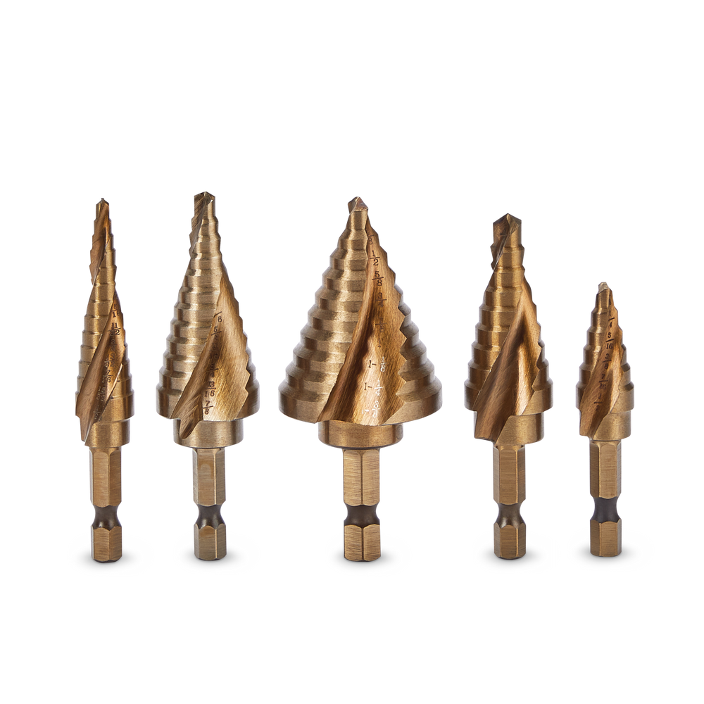 MAXIMUM Cobalt Step Drill Bit Set for Glass, Metal, Masonry, 5pc