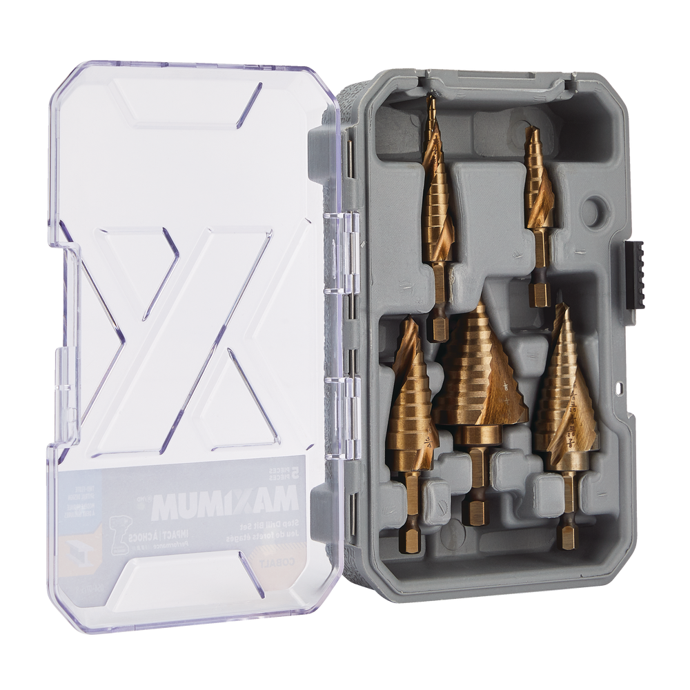 MAXIMUM Cobalt Step Drill Bit Set for Glass, Metal, Masonry, 5pc