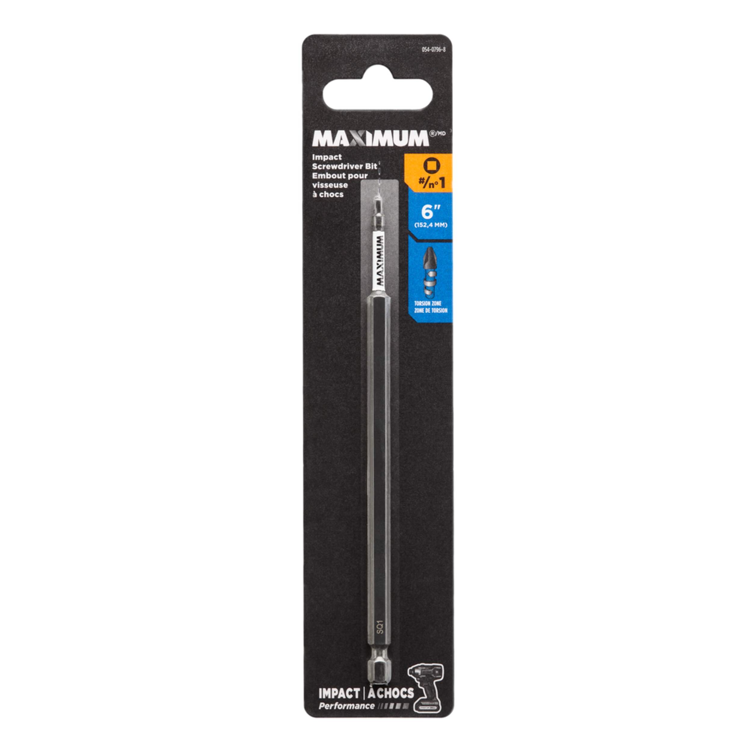 MAXIMUM SQ1 Square Screwdriver Bit, 6-in, 1-pk Front_Flat