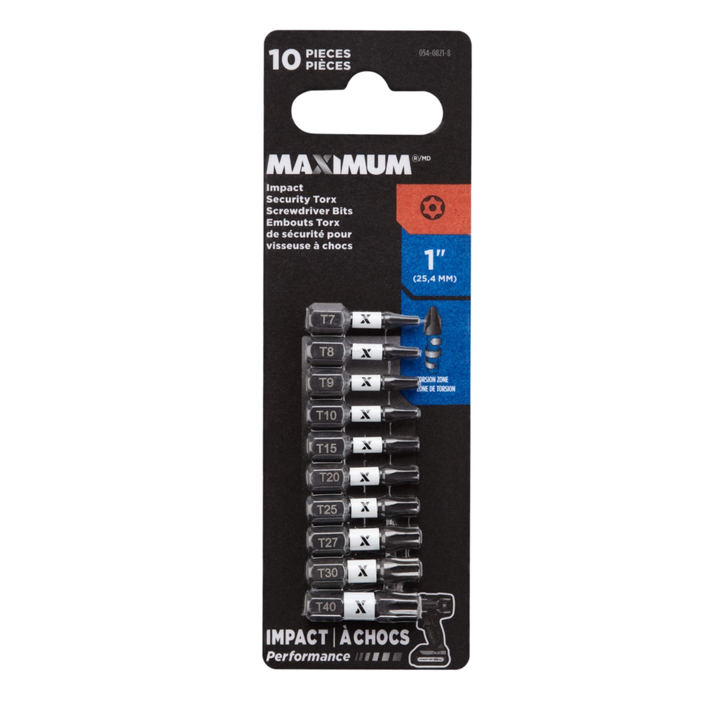 MAXIMUM Security Torx Screwdriver Bits, Assorted, 1-in, 10-pk Front_Flat