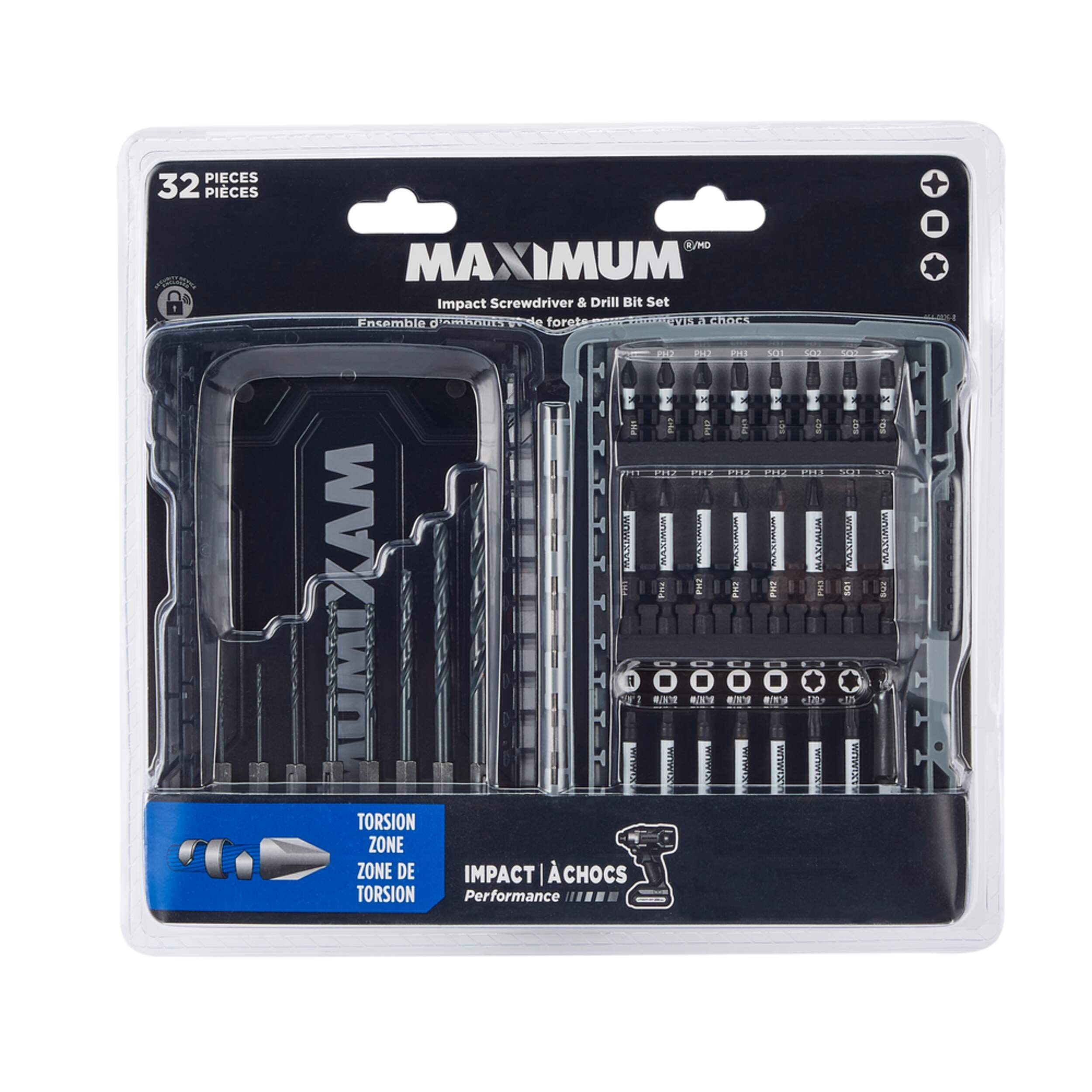 MAXIMUM Impact Magnetic Carbide Assorted Screwdriver & Drill Bit Set, 32-pc Front_Flat