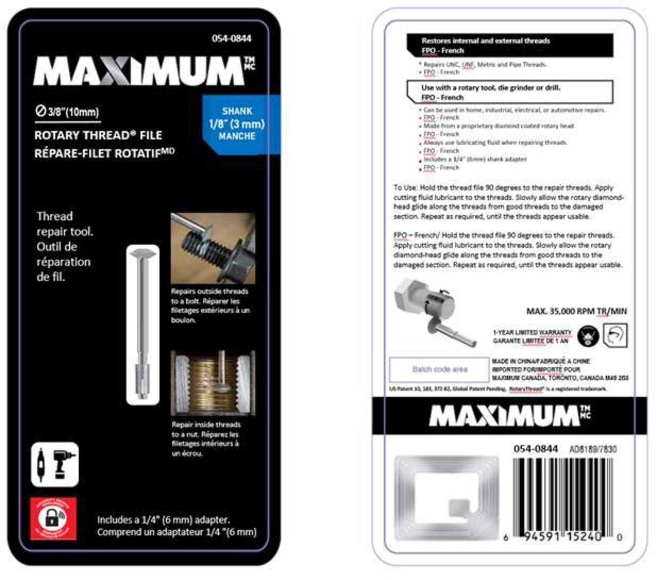 MAXIMUM 3/8-in Rotary Thread File with Collet Composite_or_Mixed
