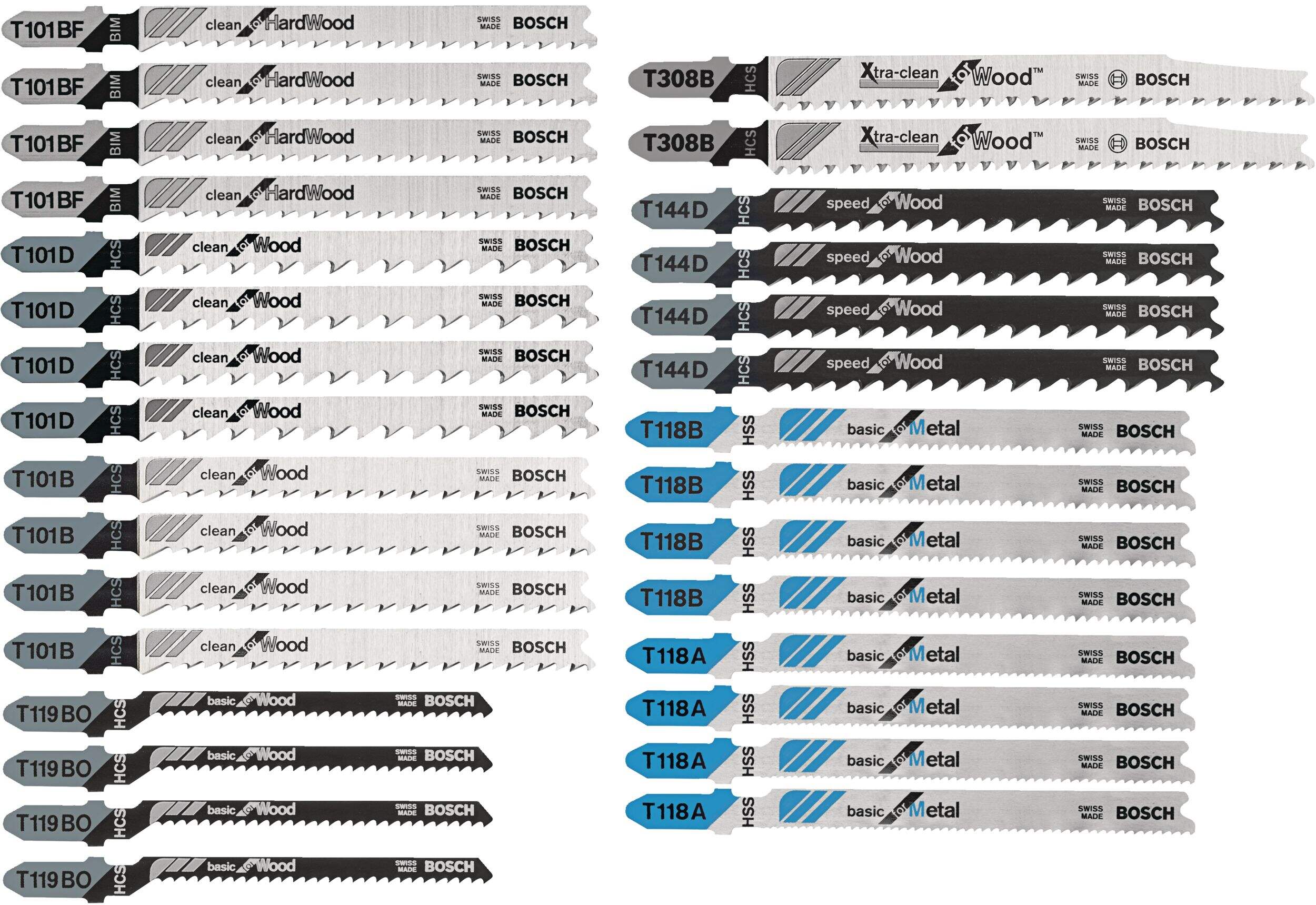 Bosch T30C T-Shank Bi-Metal Jigsaw Blade Set for Wood, Metal, 30-pc Front_Flat