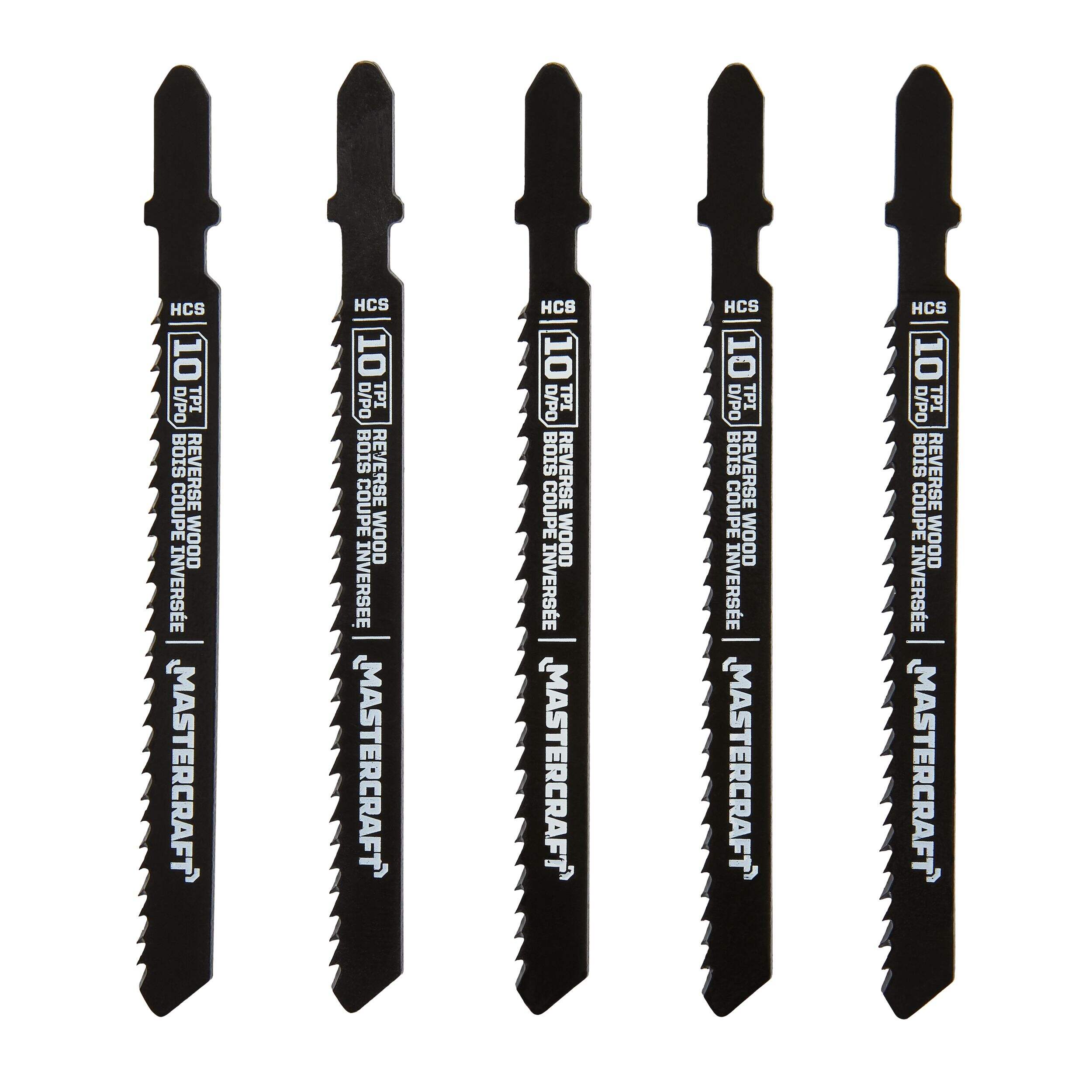 Mastercraft 10 TPI T-Shank Reverse Wood Jigsaw Blades for Wood, Plastic, 5-pk Front_Flat