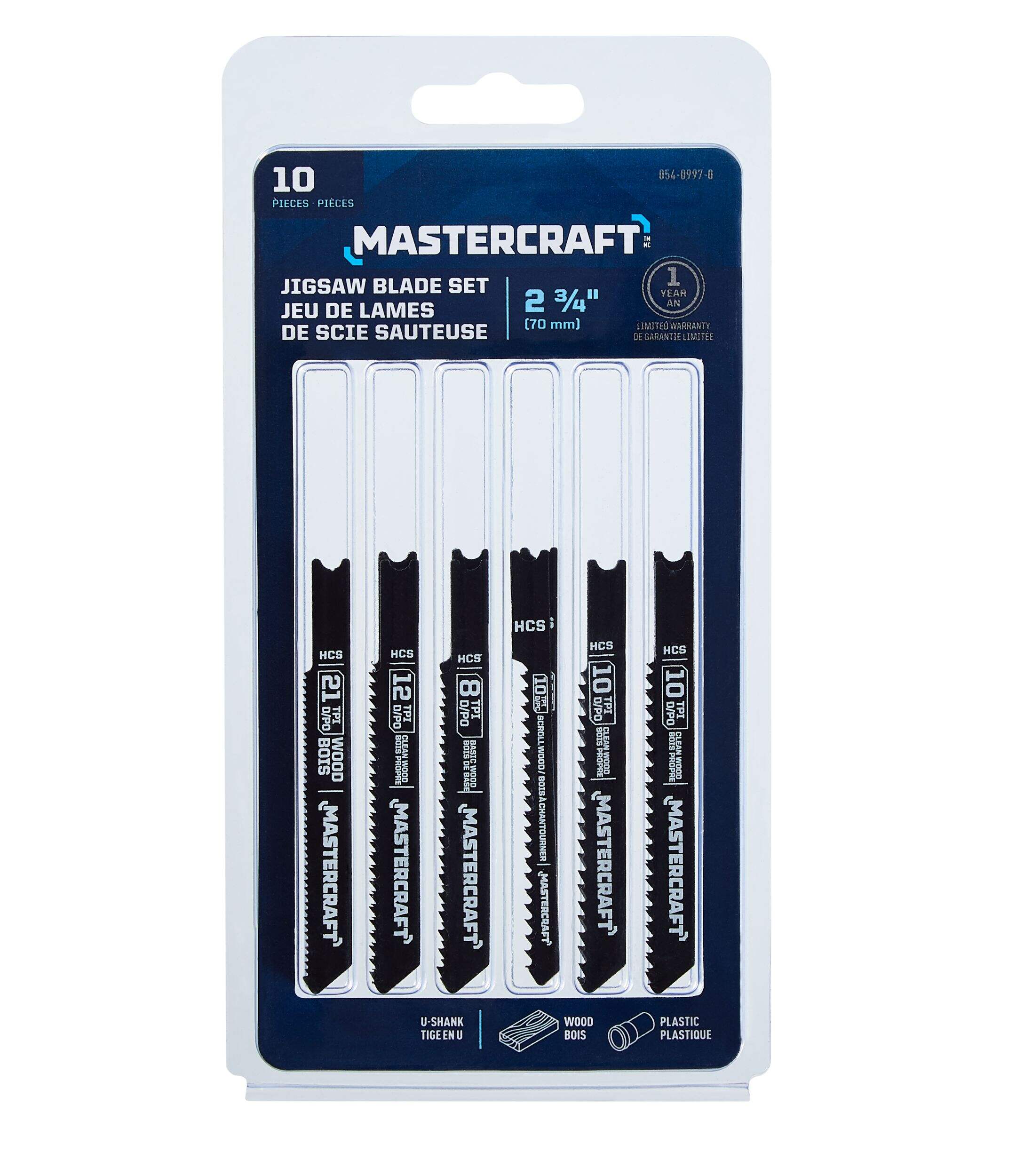Mastercraft HCS Jigsaw Blade Set for Wood, 10-pc Front_Flat