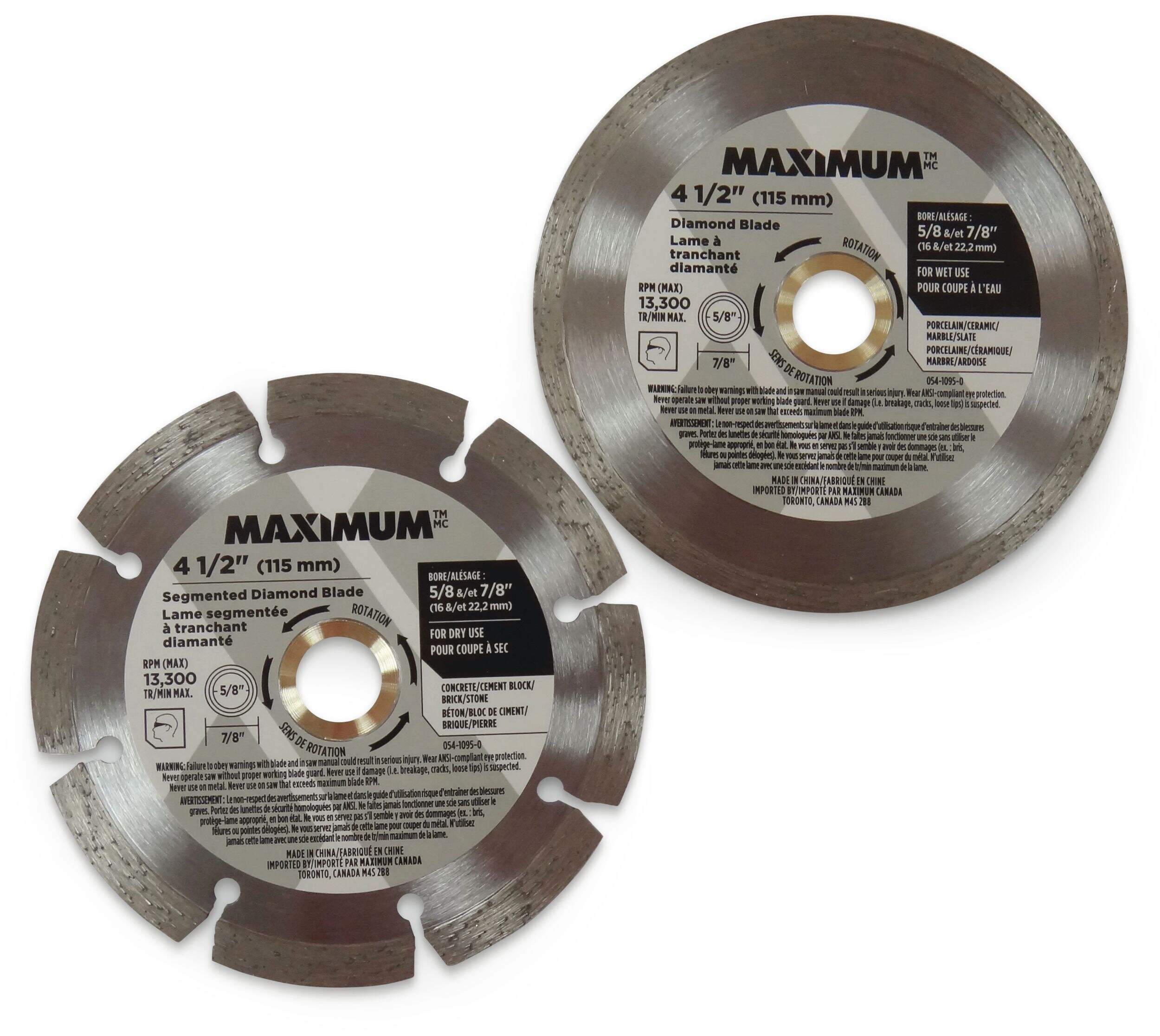 MAXIMUM Diamond Coated Circular Saw Blade Set Dry/Wet, 4-1/2-in, 2-pc Front_Flat