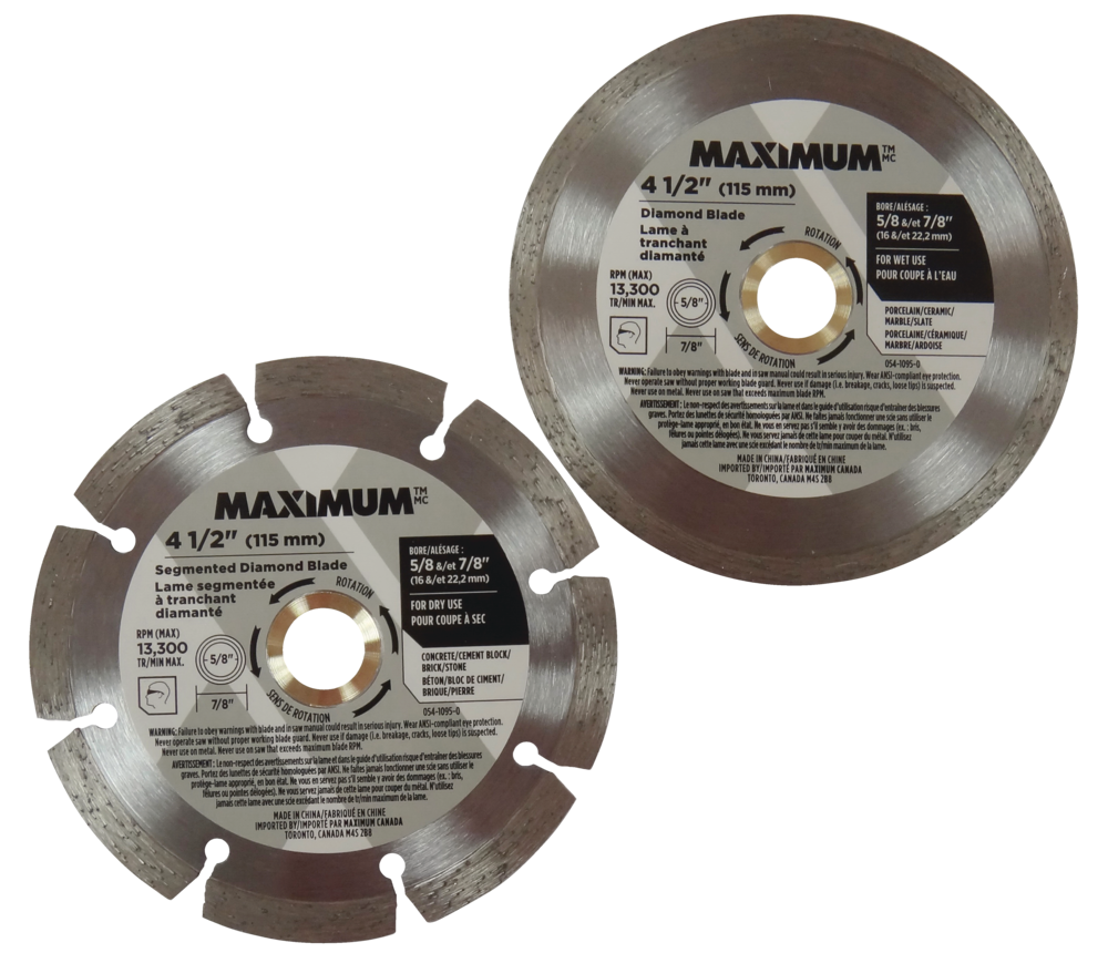 MAXIMUM 41/2in Diamond Coated Circular Saw Blade Set, 2pc Canadian