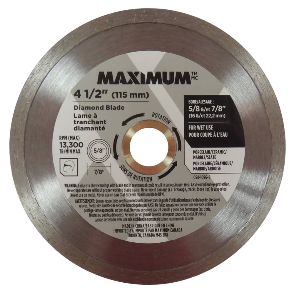 MAXIMUM 4-1/2-in Continuous Rim Diamond Coated Circular Saw Blade for  Porcelain, Marble, Slate, Ceramic Canadian Tire
