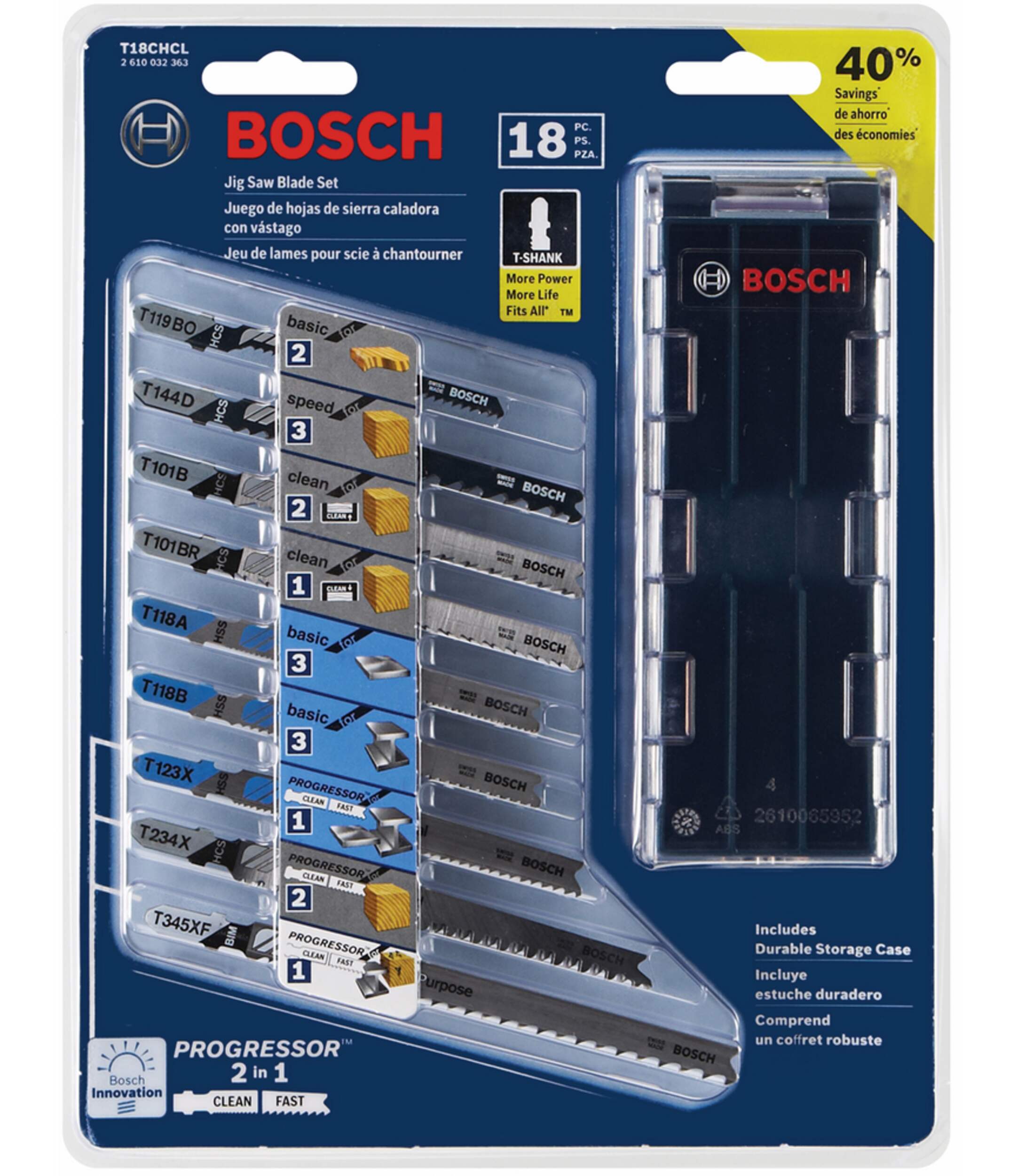 Bosch TShank Assortment Jigsaw Blade Set with Case, for Wood, Metal