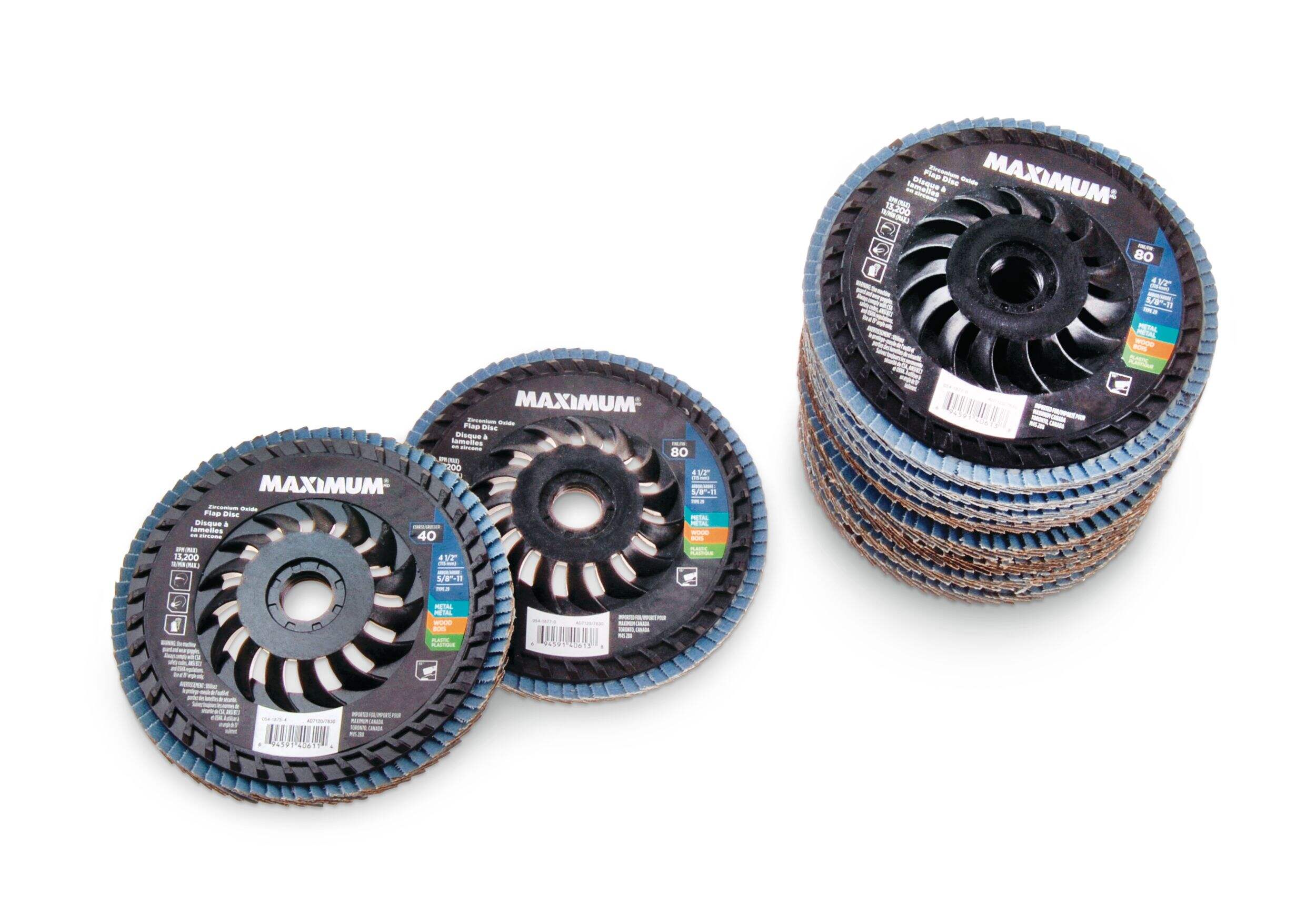 MAXIMUM 4-1/2-in 40/80 Grit Zirconia Flap Disc Set for Wood, Metal, Plastic, 10-pc Overhead_Plunge