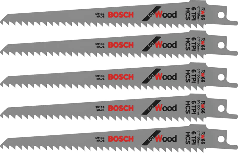 Bosch RW66 6 TPI HCS Reciprocating Saw Blades for Wood Plastic 5 pk