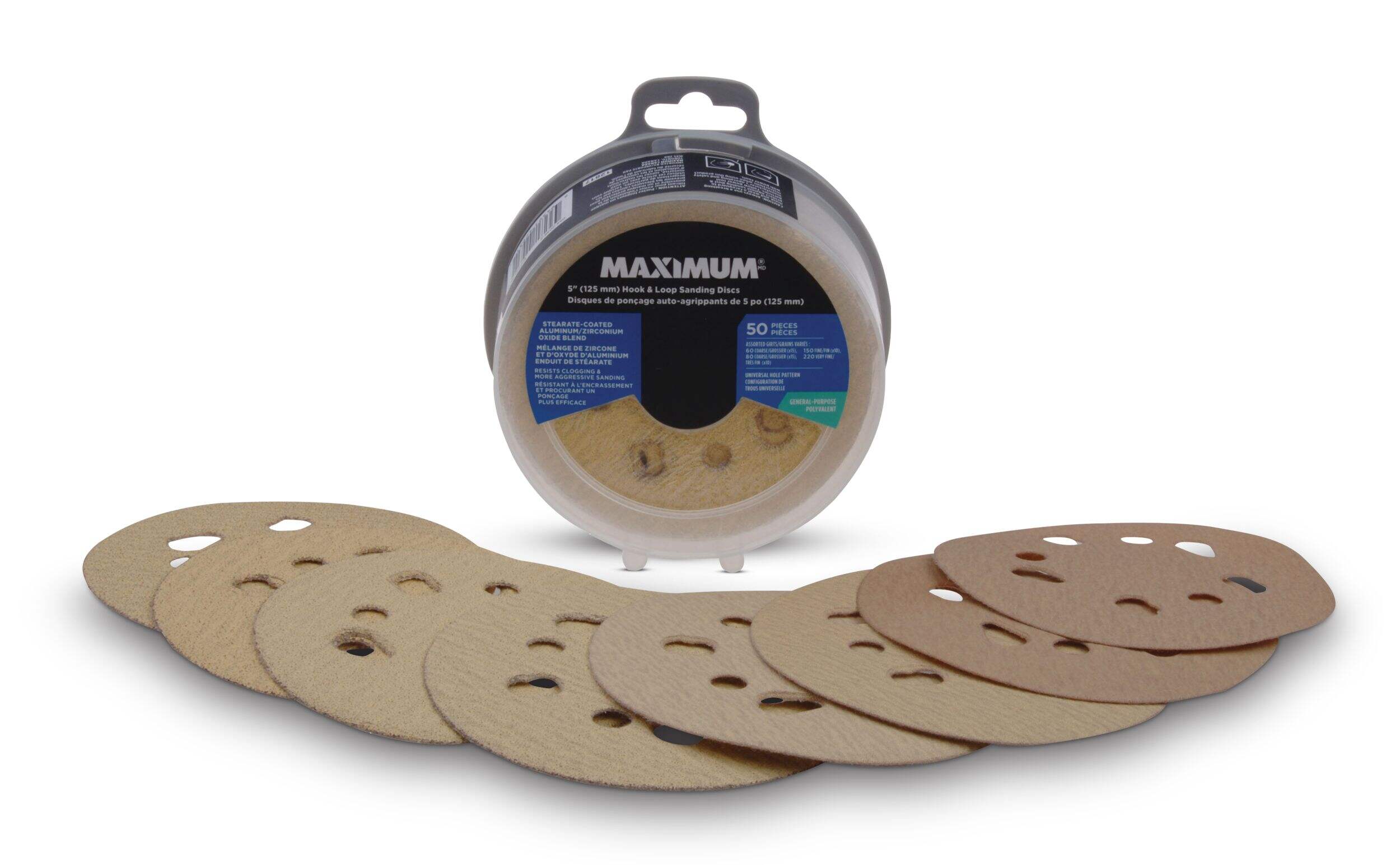 MAXIMUM 5-in Hook & Loop Sanding Discs General-Purpose Set, Assorted Grit, 50-pc Composite_or_Mixed