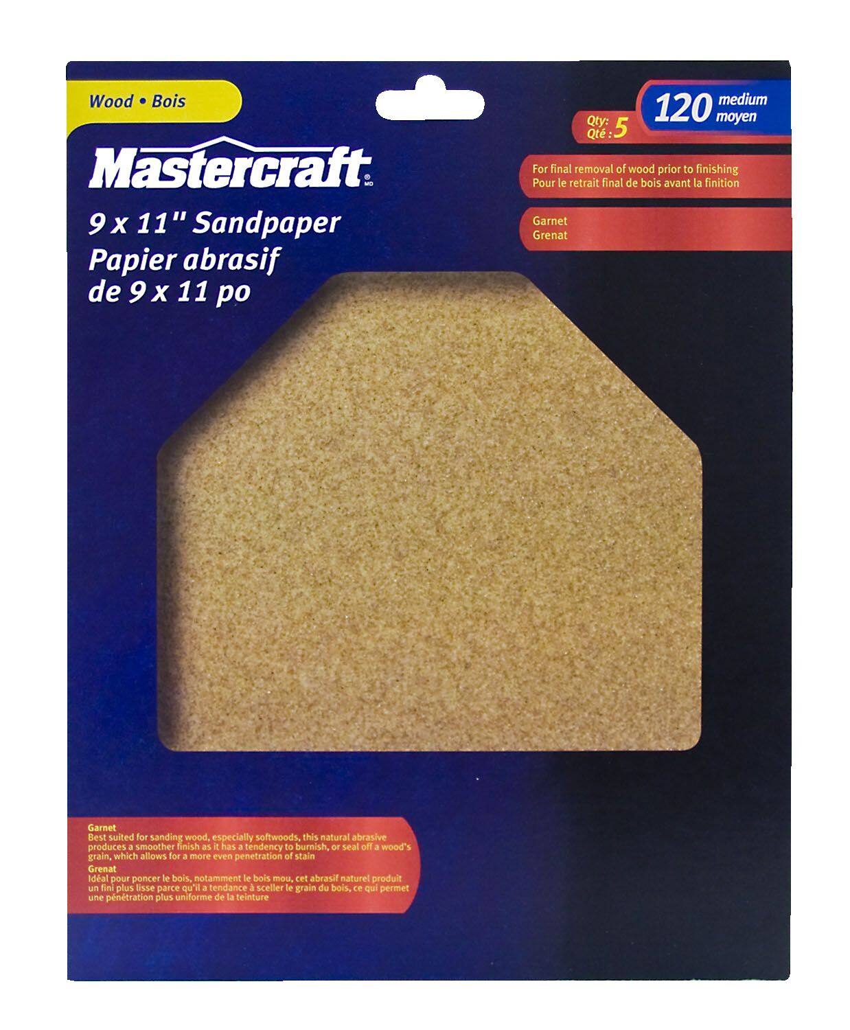 Garnet Sandpaper 120 Grit 9 in x 11 in 5 pk