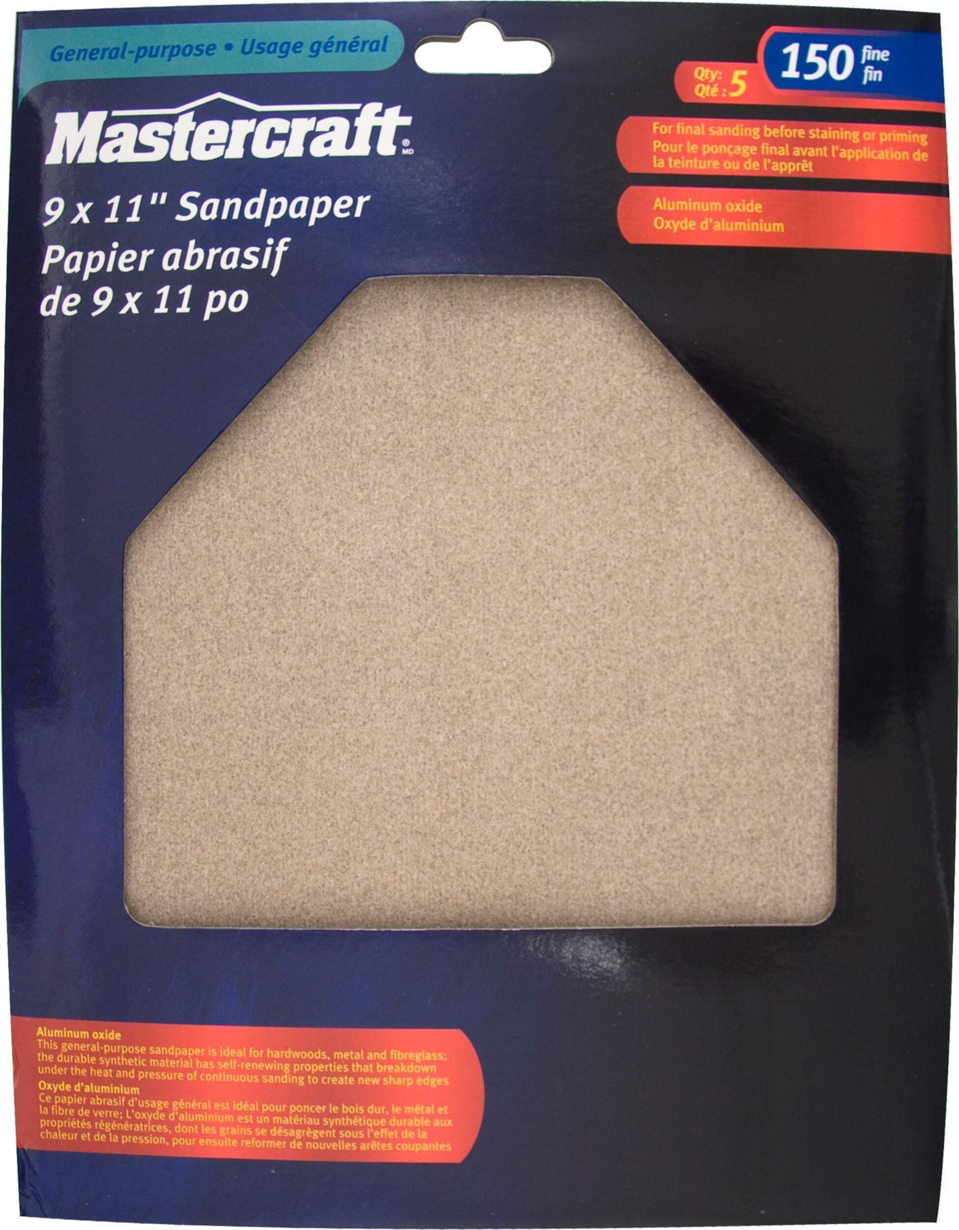 Mastercraft 9 x 11” Sandpaper Set with 5 Pieces Front_Flat