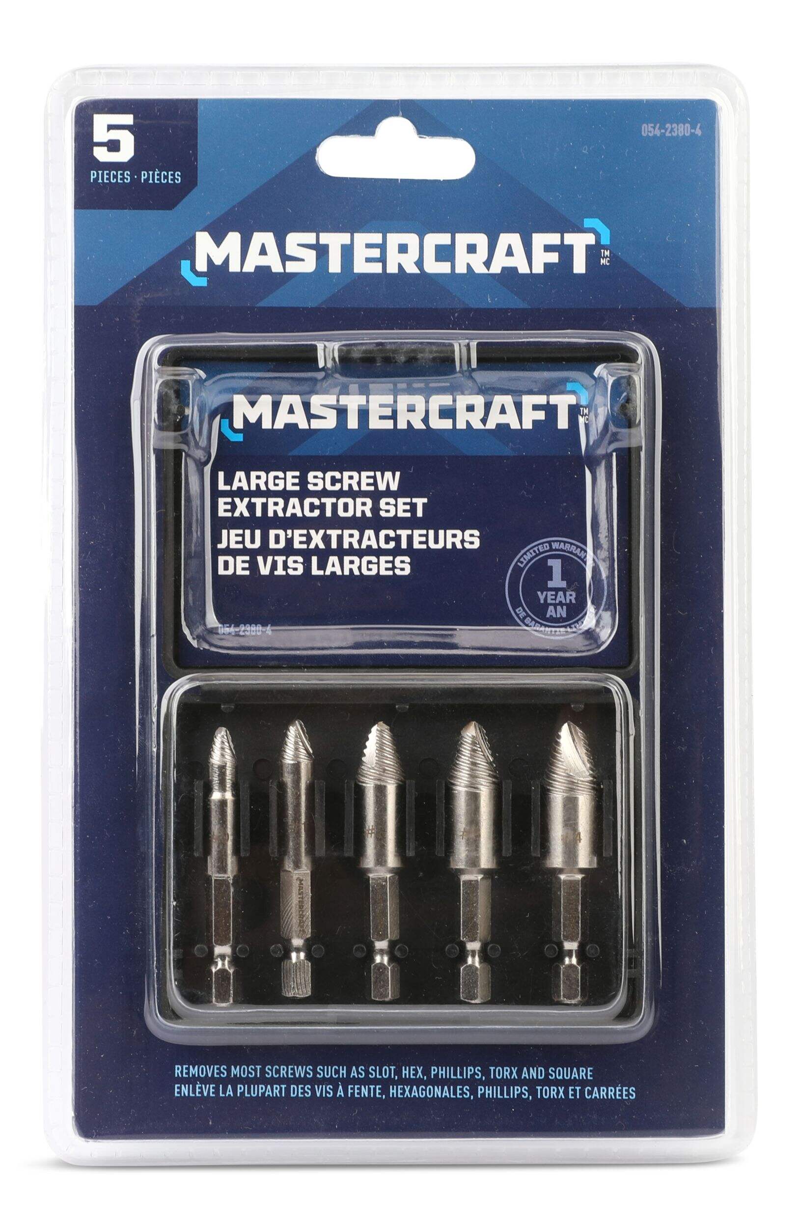 Mastercraft Screw Extractor Set with Storage Case, Large, 5-pc Front_Flat