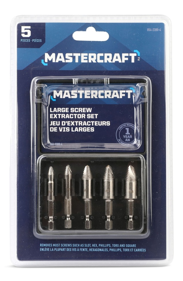 Mastercraft Screw Extractor Set with Storage Case, Large, 5pc