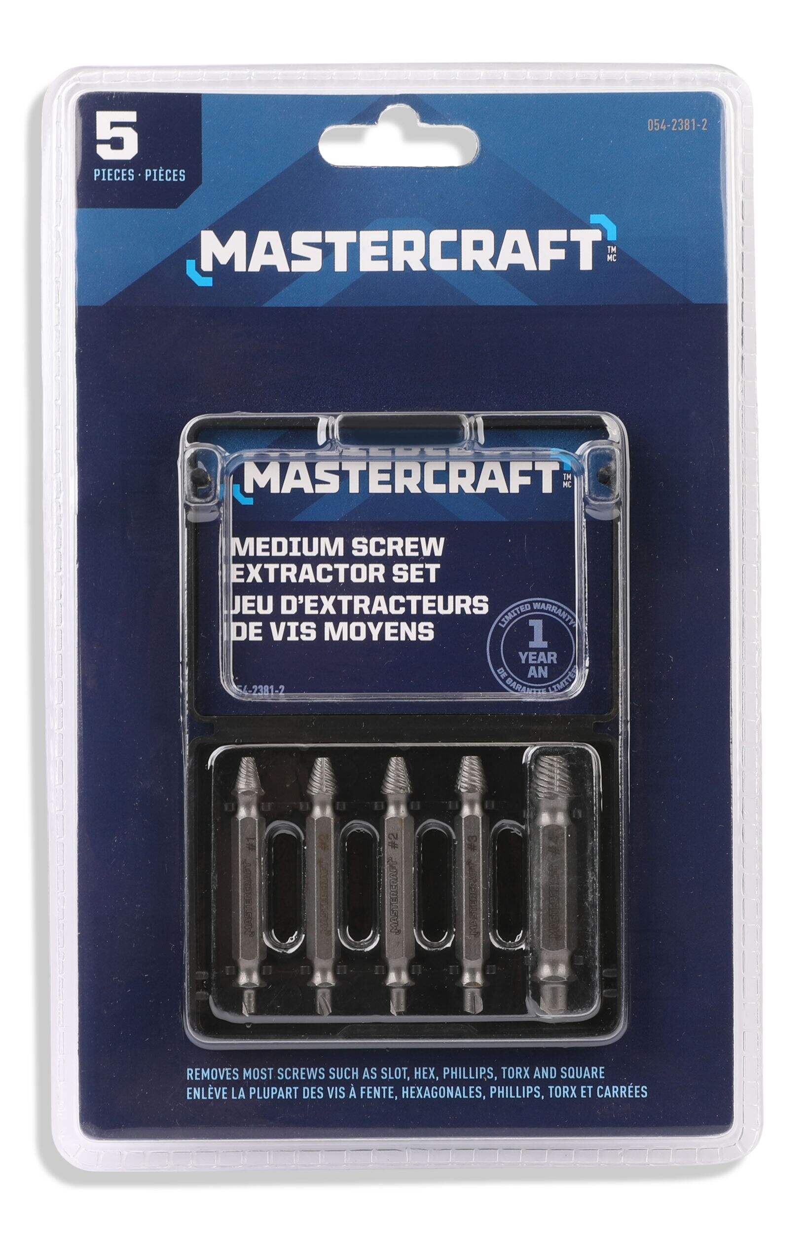 Mastercraft Screw Extractor Set with Storage Case, Medium, 5-pc Front_Flat