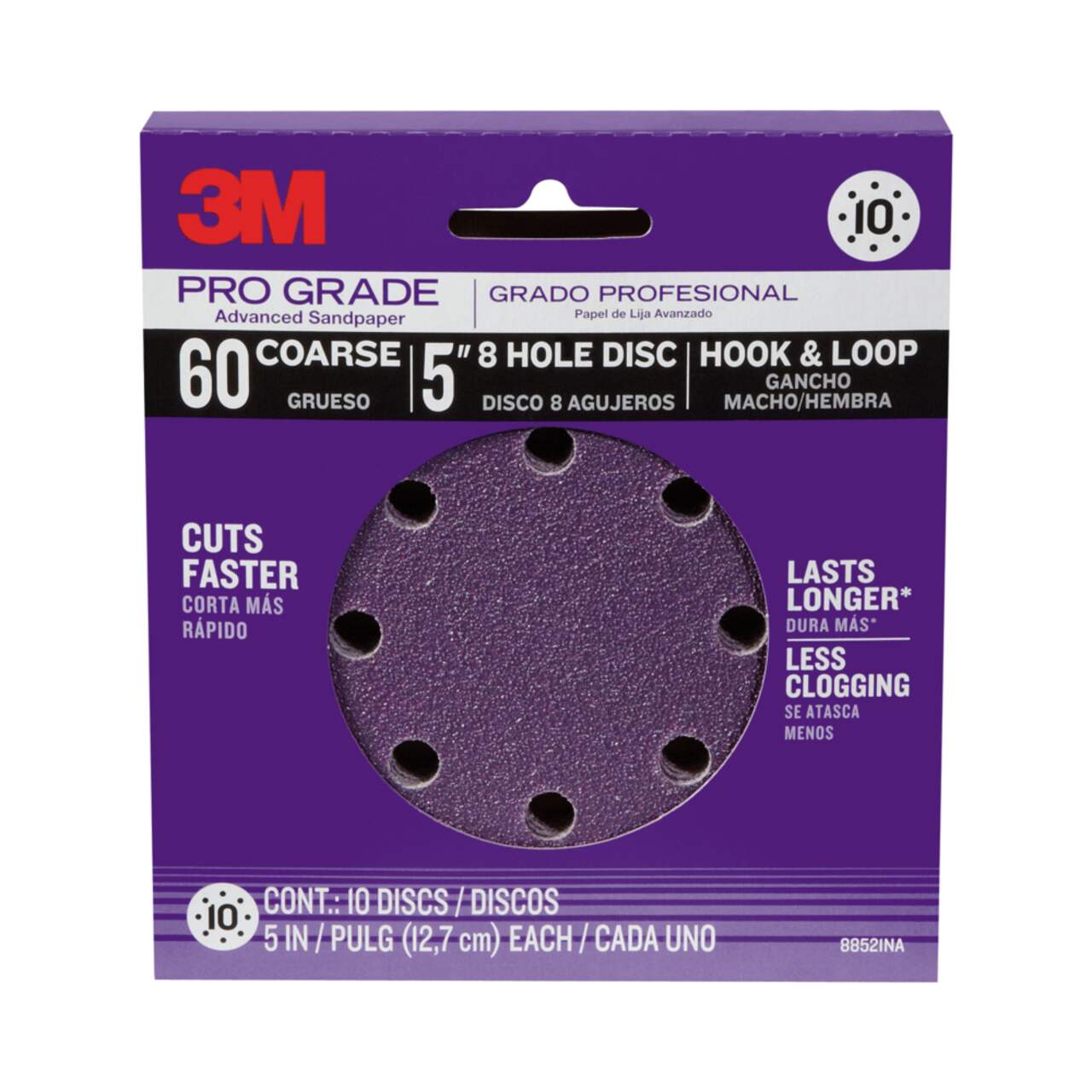 3M Pro Grade 5-in Hook & Loop Aluminum Oxide 8-Hole Sanding Discs for Wood,  Metal, Plastic, Masonry, 10-pk