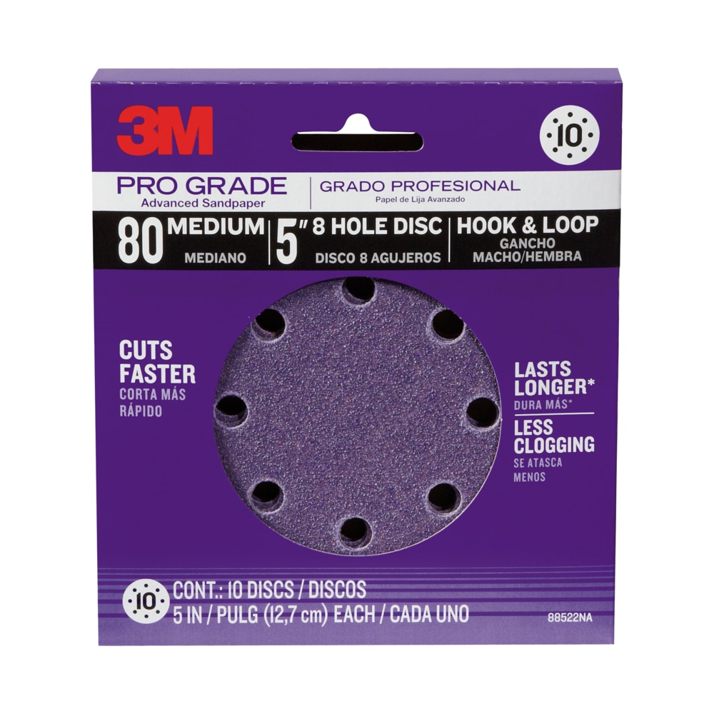3M Pro Grade 5in Hook & Loop Aluminum Oxide 8Hole Sanding Discs for
