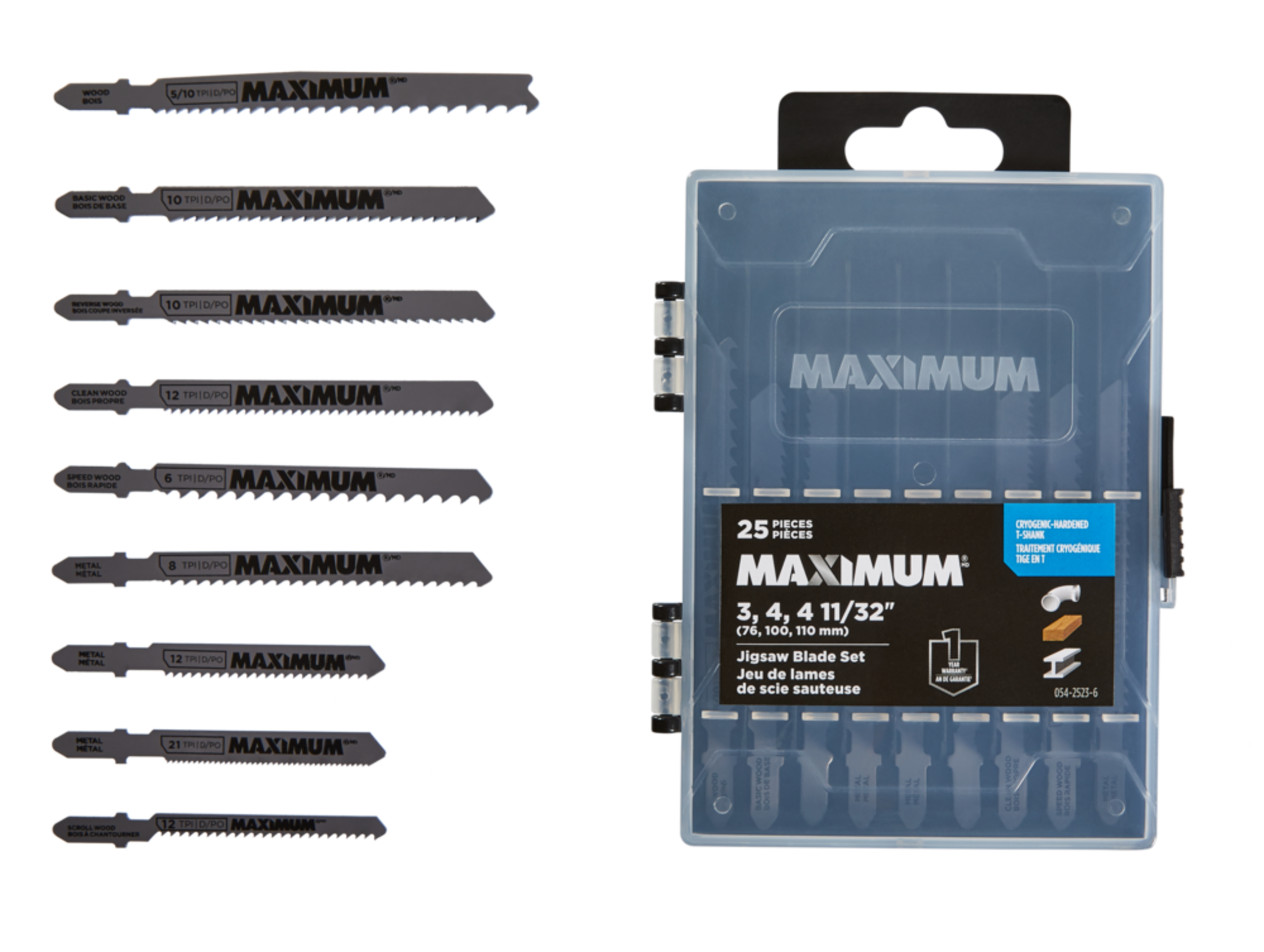 MAXIMUM T-Shank Cryogenic Assorted Jigsaw Blade Set for Wood, Metal, Plastic, 25-pc Composite_or_Mixed