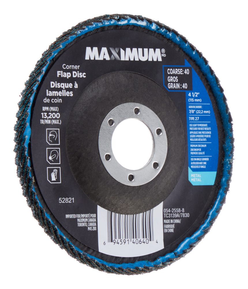 MAXIMUM 40 Grit Zirconia Corner Flap Disc/Wheel 7/8-in Arbor, for Metal Front_Angled_Right