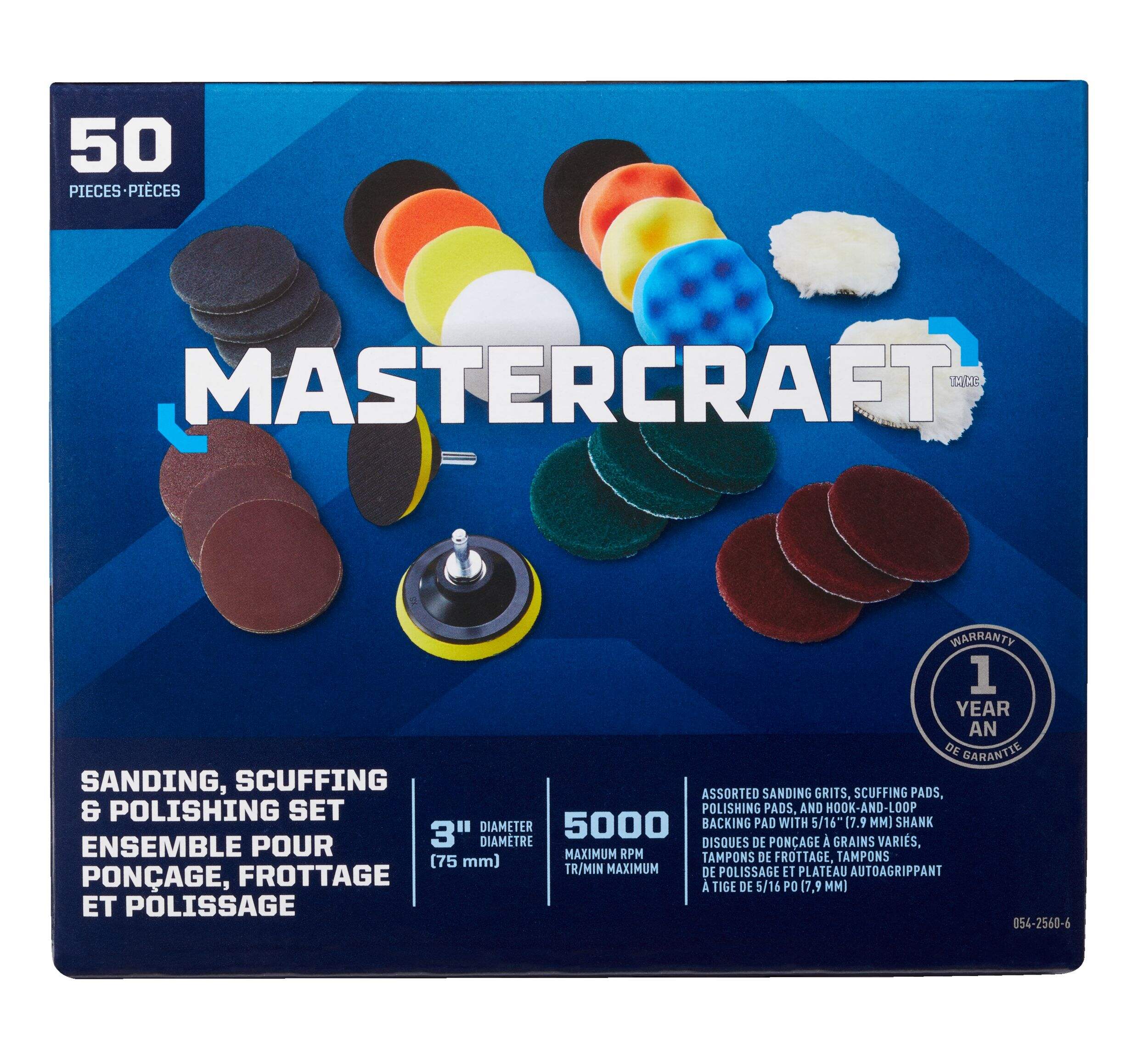 Mastercraft 3-in Assorted Sanding, Scuffing & Polishing Kit for Wood, Metal, 50-pc Front_Flat