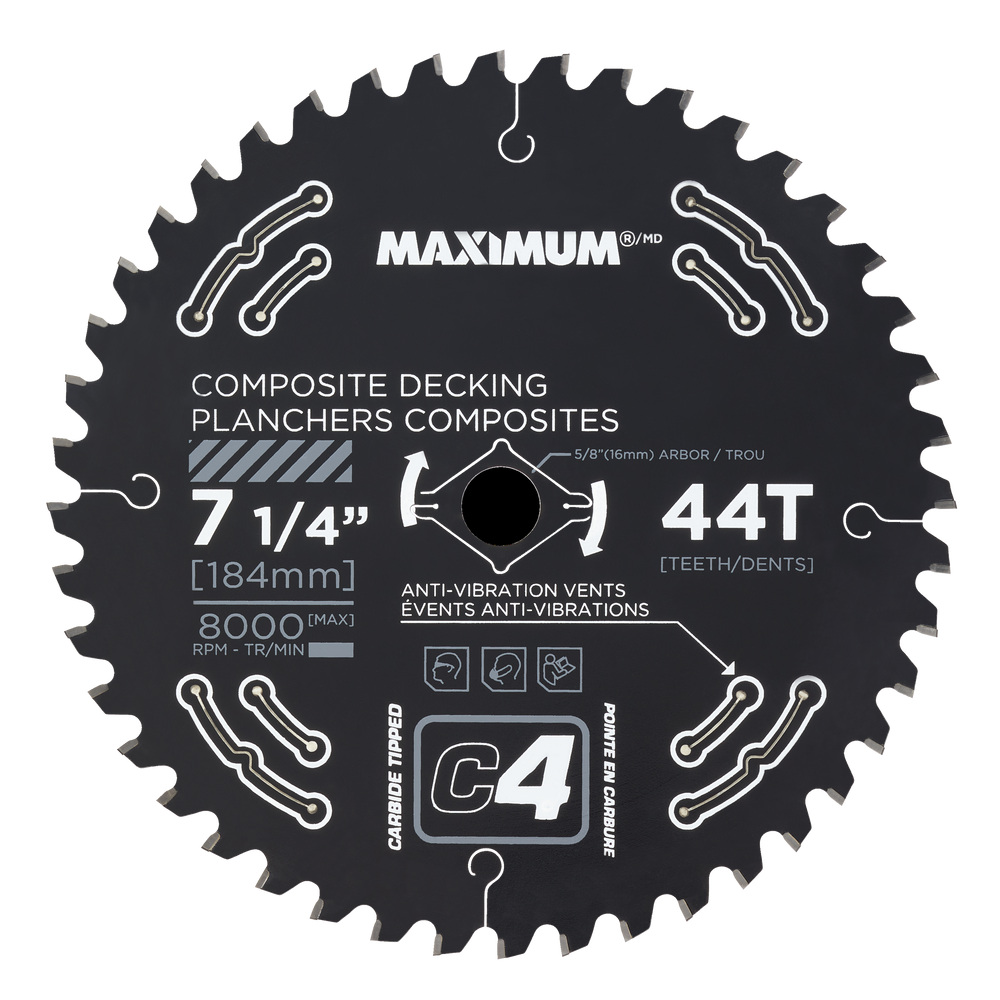 MAXIMUM 71/4in 44T Carbide Tipped Circular Saw Blade for Composite