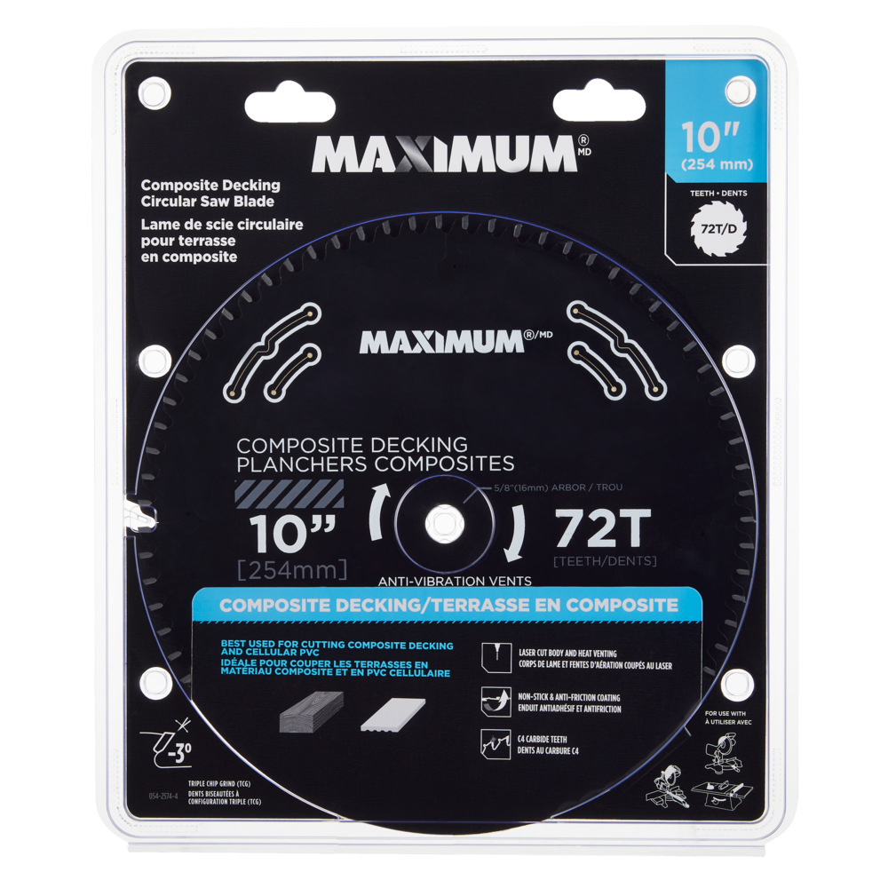 MAXIMUM 10in 72T Carbide Tipped Circular Saw Blade for Composite