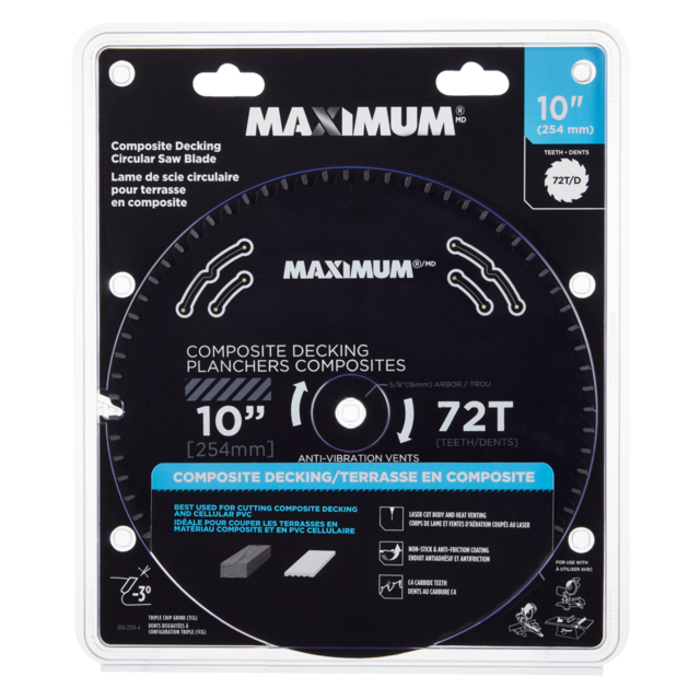 MAXIMUM 10in 72T Carbide Tipped Circular Saw Blade for Composite
