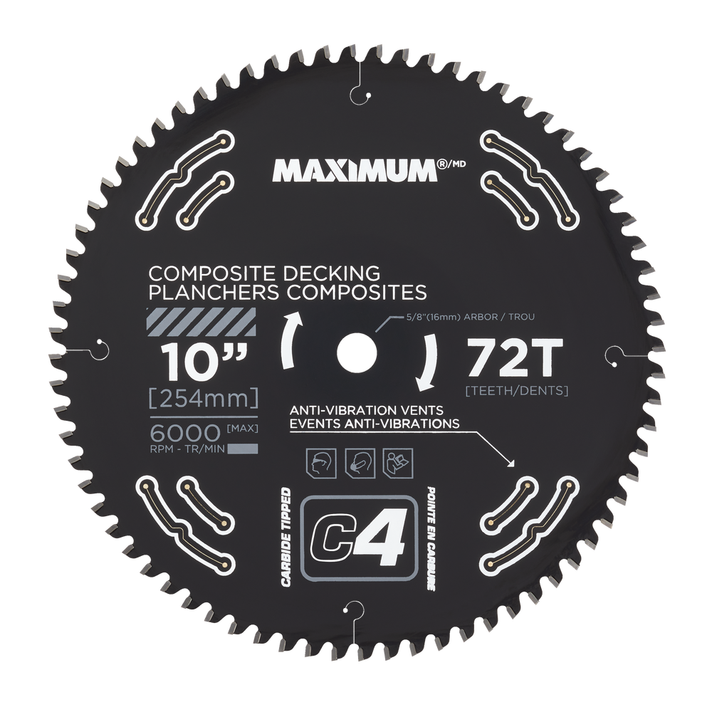 MAXIMUM 10in 72T Carbide Tipped Circular Saw Blade for Composite