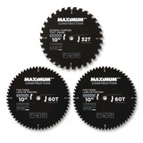 MAXIMUM 10-in 32/60T Carbide Tipped Circular Saw Blade Set for Wood, 3-pc Front_Flat