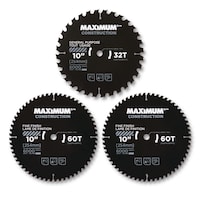 MAXIMUM 10-in 32/60T Carbide Tipped Circular Saw Blade Set for Wood, 3-pc Front_Flat