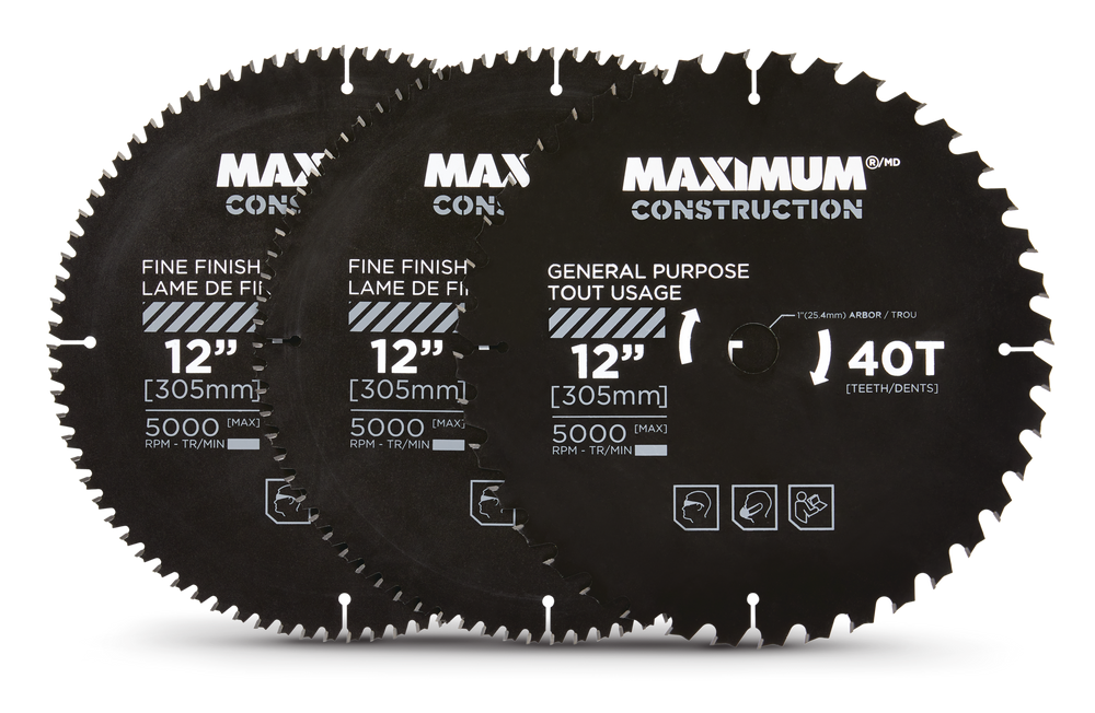 MAXIMUM 12in 40/80T Carbide Tipped Circular Saw Blade Set for Wood, 3