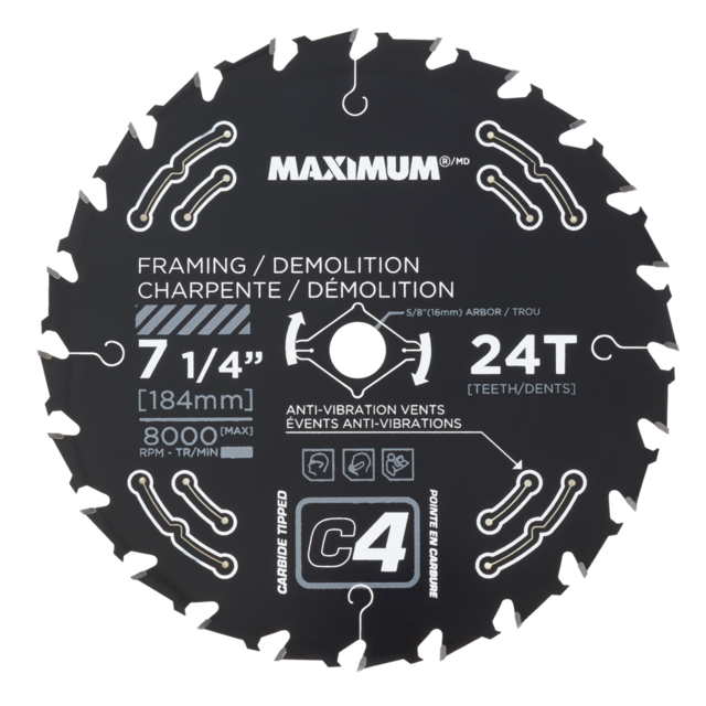 MAXIMUM 71/4in 24T Carbide Tipped Framing/Demolition Circular Saw