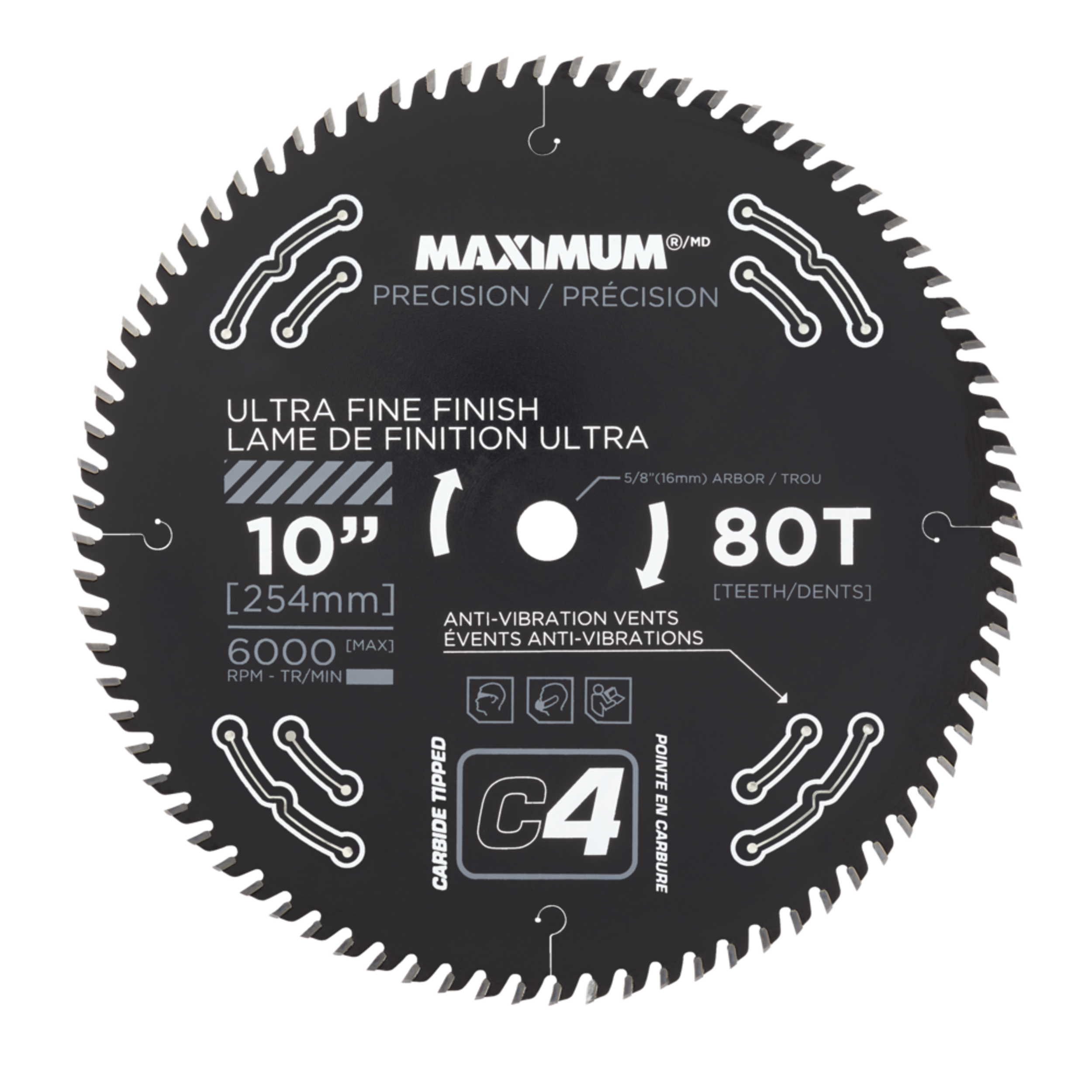 MAXIMUM 10-in 80T Carbide Tipped Ultra Fine Finish Circular Saw Blade for Wood Front_Flat