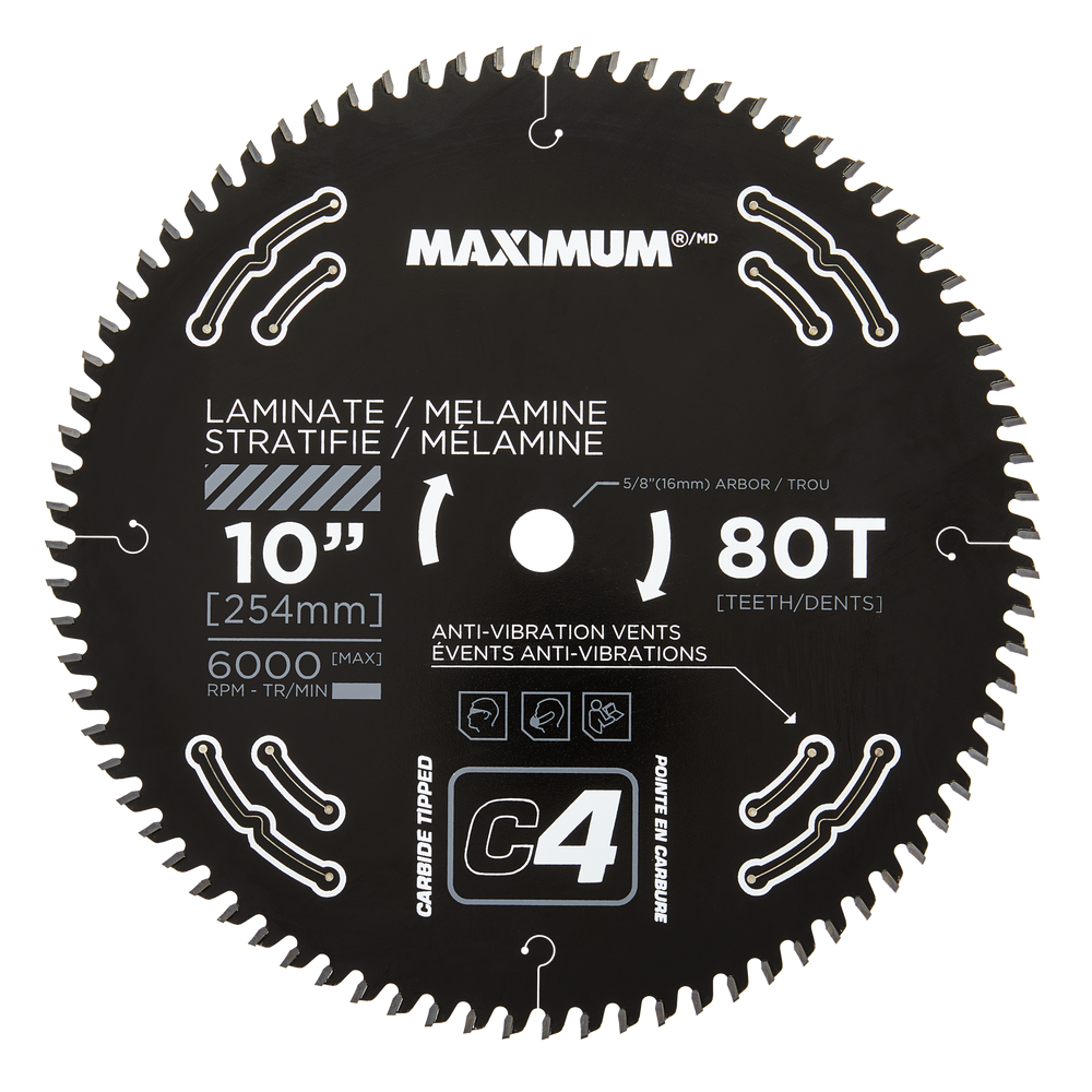 MAXIMUM 10in 80T Carbide Tipped Laminate/Melamine Circular Saw Blade