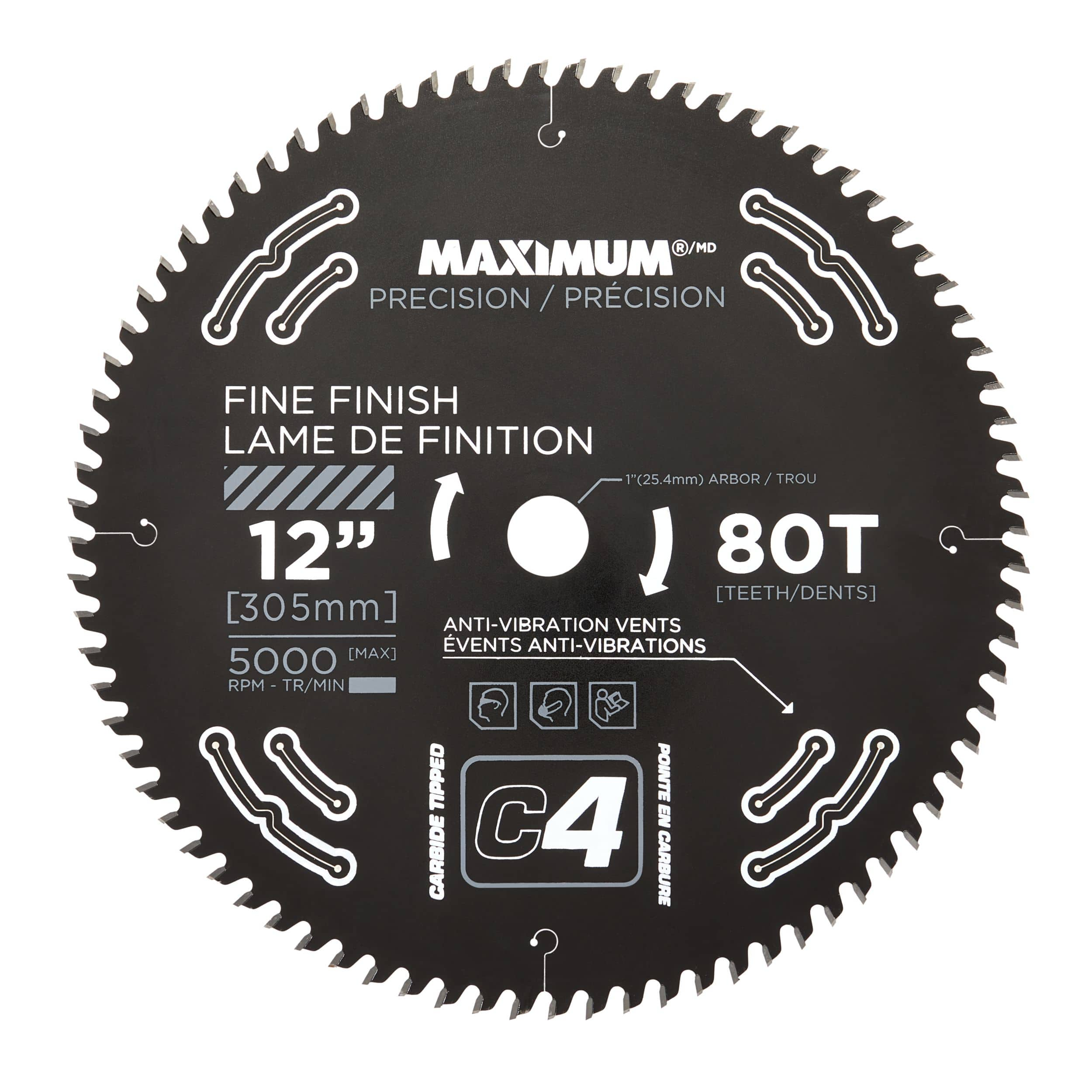 MAXIMUM 12 in 80T Carbide Tipped Fine Finish Circular Saw Blade for Wood