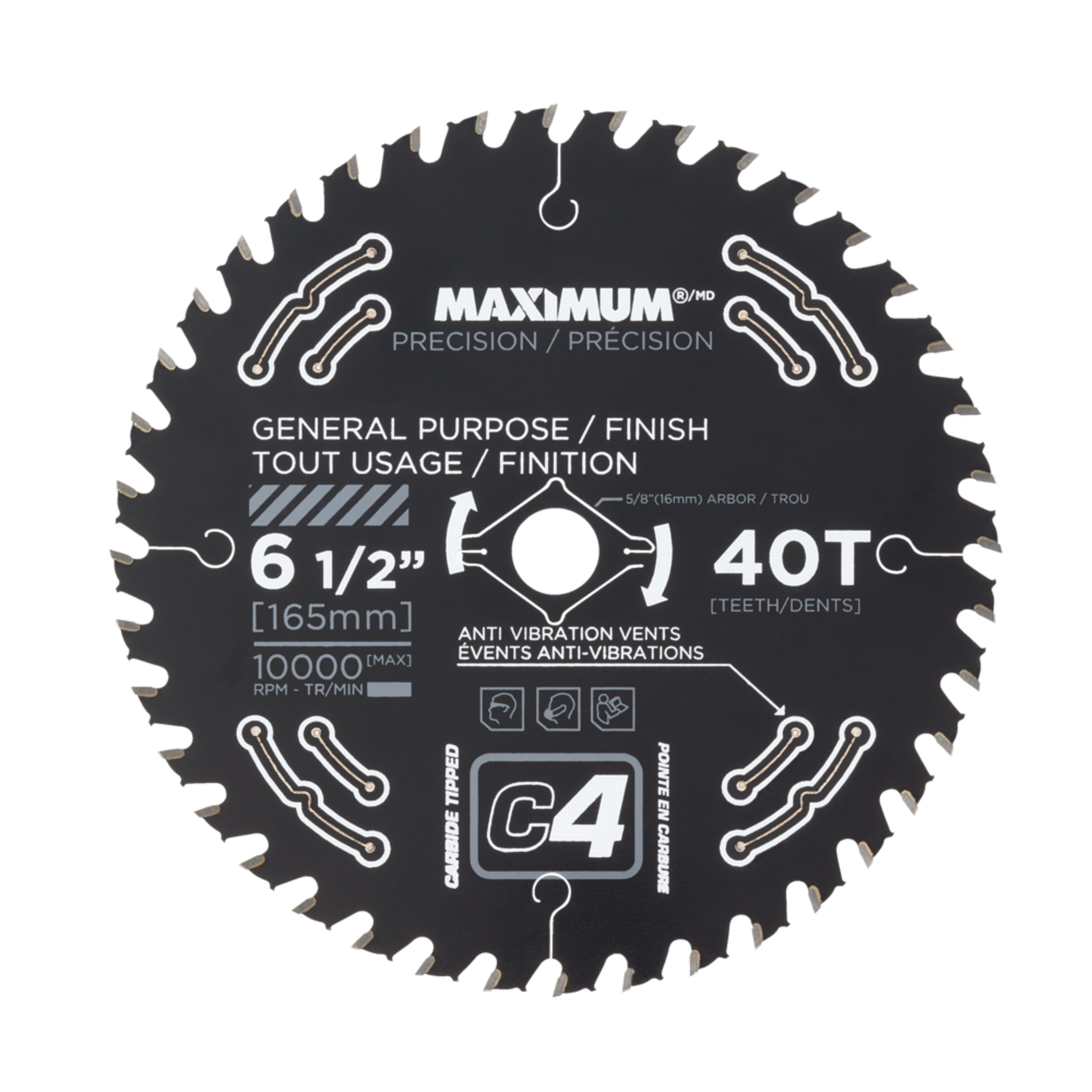 MAXIMUM 6-1/2-in 40T Carbide Tipped General Purpose/Finish Circular Saw Blade for Wood Front_Flat