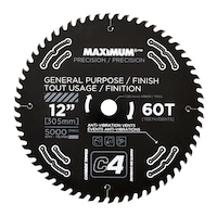 MAXIMUM 12-in 60T Carbide Tipped General Purpose/Finish Circular Saw Blade for Wood Front_Flat