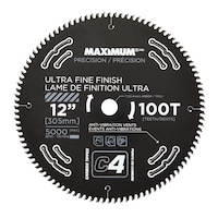 MAXIMUM 12-in 100T Carbide Tipped Ultra Fine Finish Circular Saw Blade for Wood