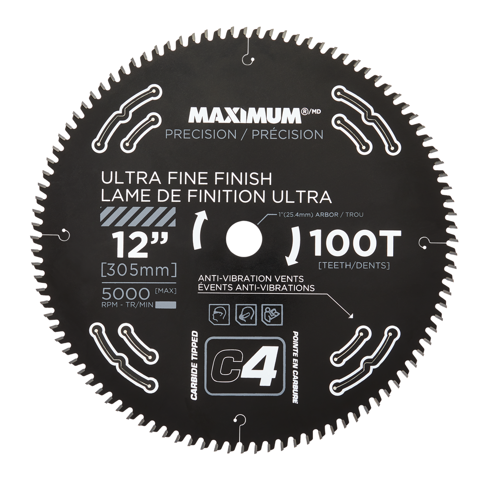 MAXIMUM 12in 100T Carbide Tipped Ultra Fine Finish Circular Saw Blade