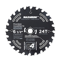 MAXIMUM 6-1/2-in 24T Carbide Tipped Framing Circular Saw Blade for Wood Front_Flat