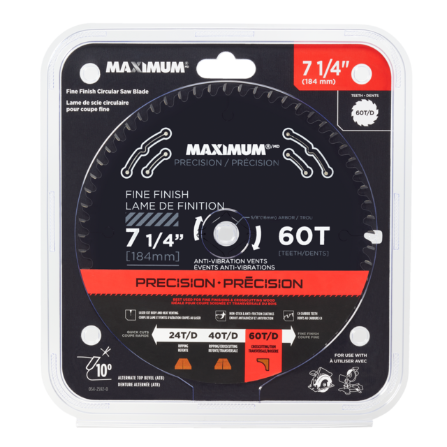 MAXIMUM 71/4in 60T Carbide Tipped Fine Finish Circular Saw Blade for