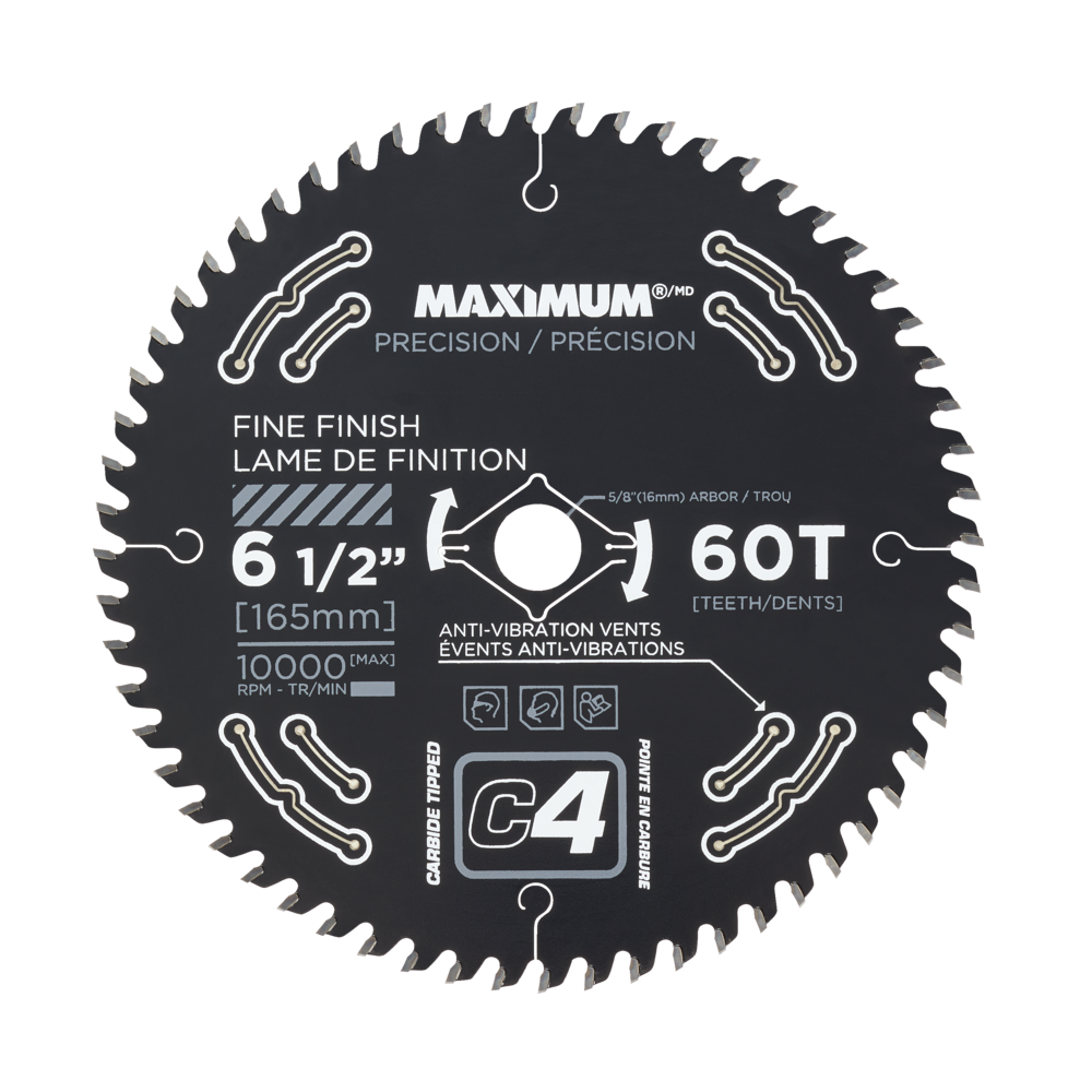 MAXIMUM 61/2in 60T Carbide Tipped Fine Finish Circular Saw Blade for